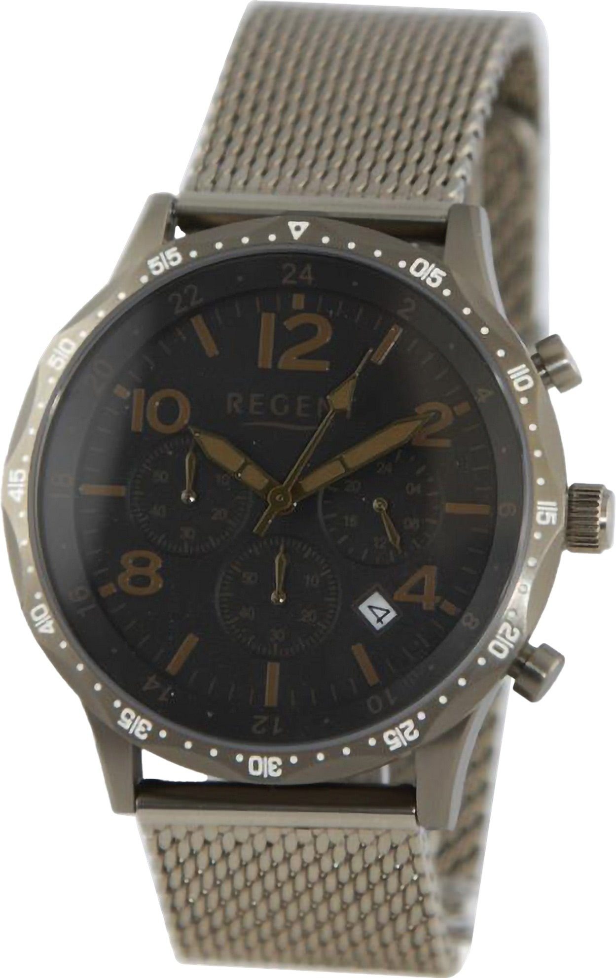 Regent Quarzuhr Regent Herren Armbanduhr Analog, Herren Armbanduhr rund, extra groß (ca. 44mm), Metallarmband