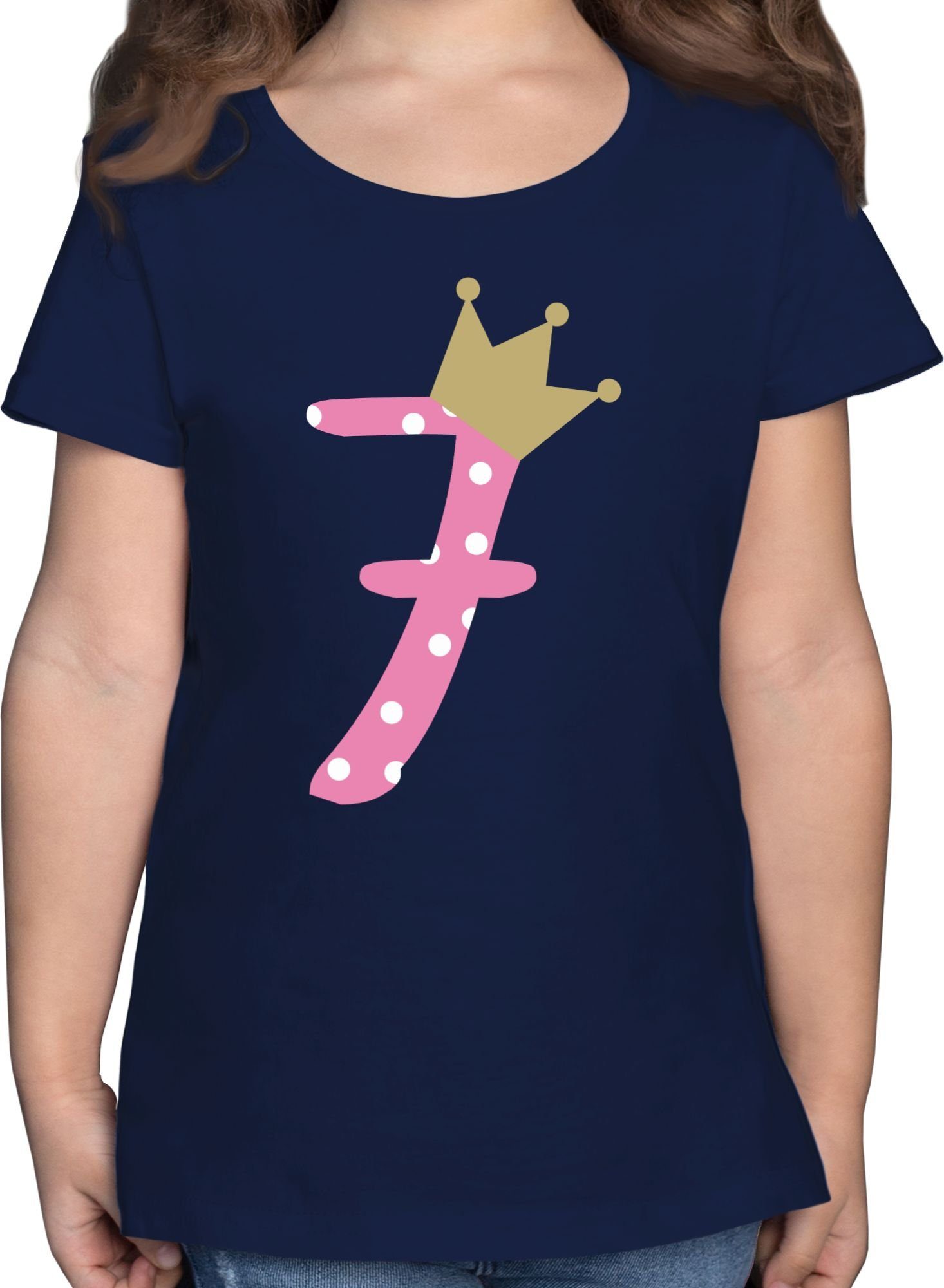 Shirtracer T-Shirt Sieben Krone Mädchen Siebter 7. Geburtstag 1 Dunkelblau
