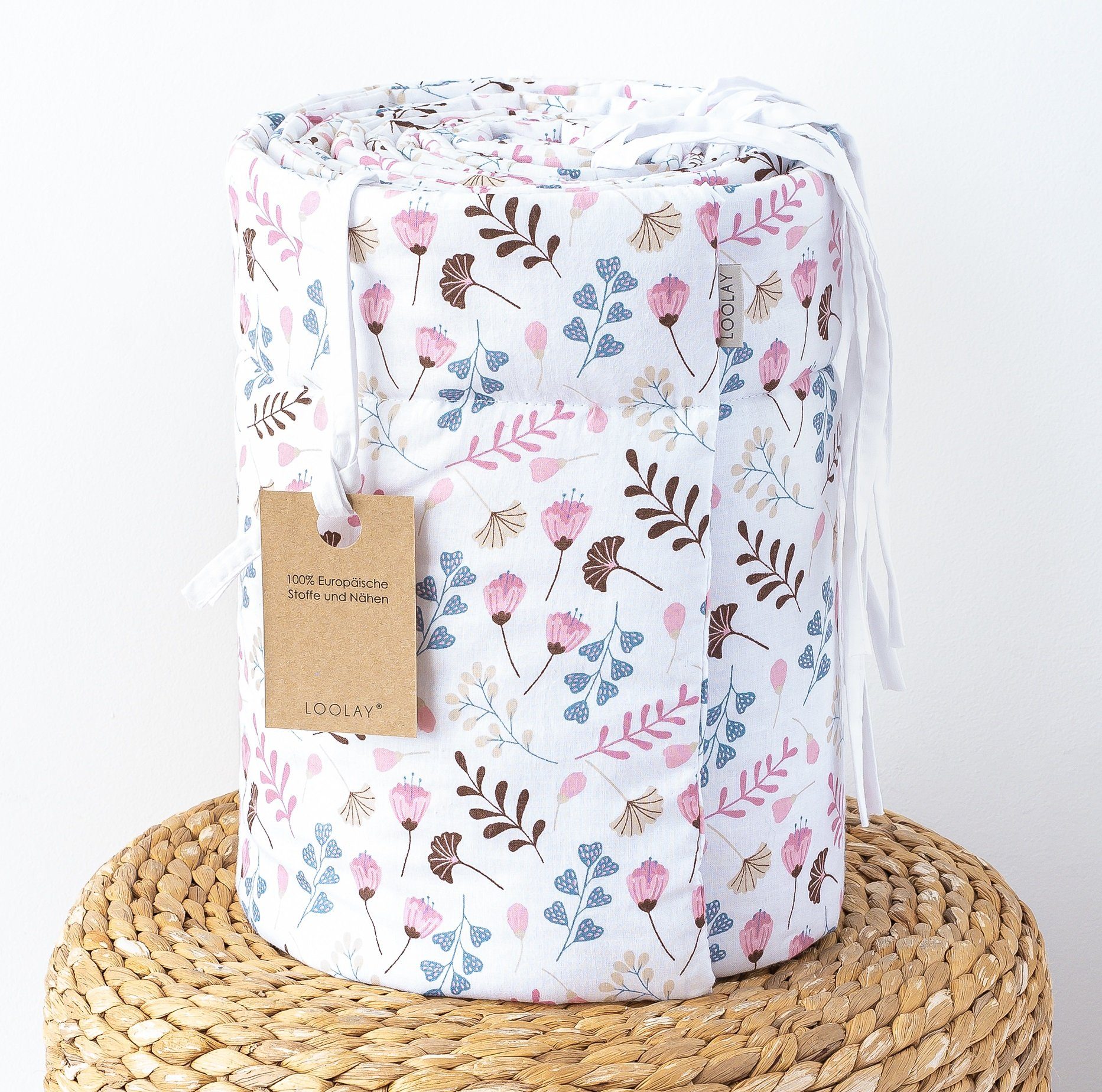 Loolay Bettnestchen PREMIERE! Blumenwiese ROSA Bettumrandung 420, 360, 210, 180 x 30cm, (Babynestchen Kopfschutz Neugeborene Blumen Babyausstattung GESCHENK für – Bild 4 von 5