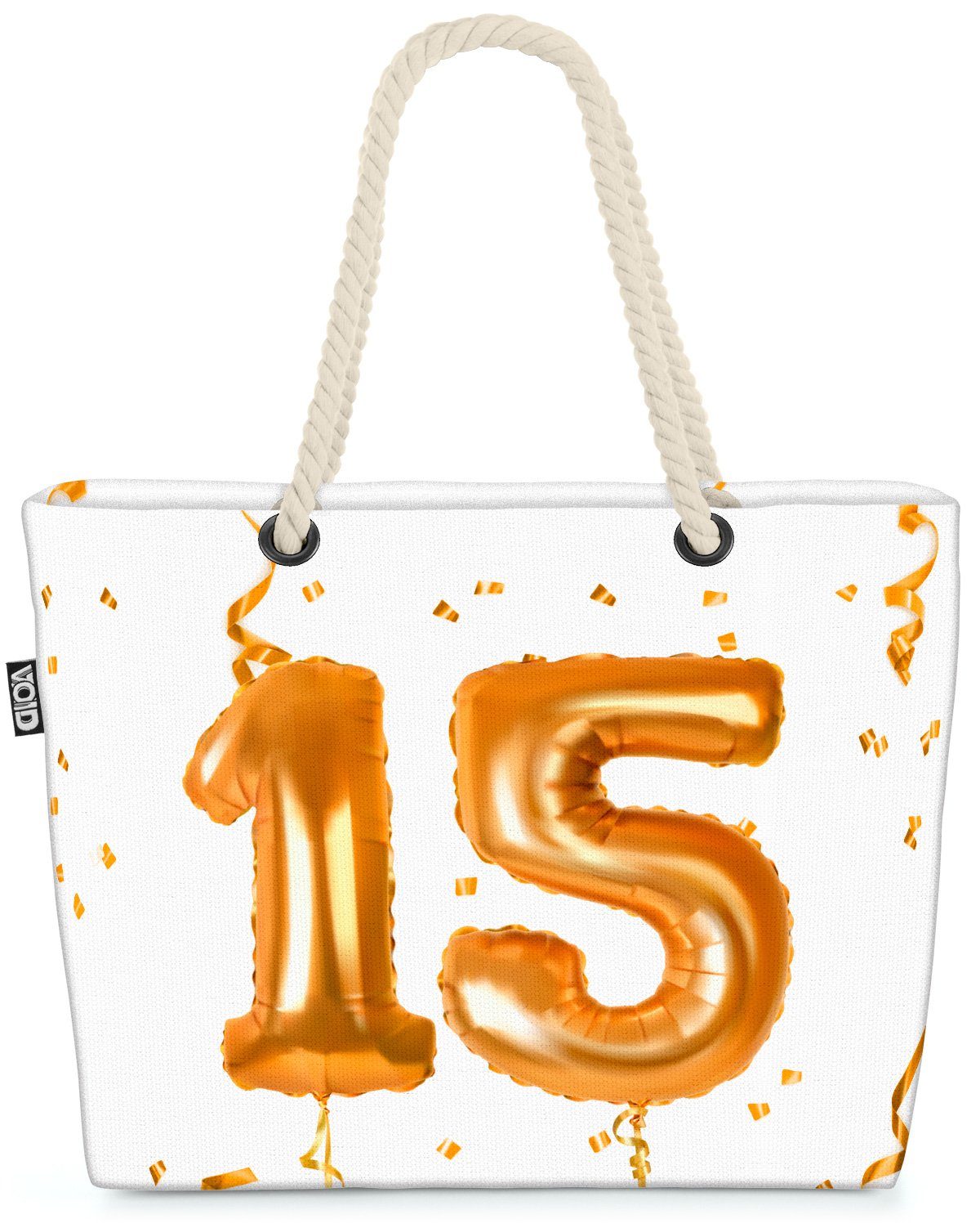VOID Strandtasche (1-tlg), Party Ballons Feiern 15 Jubiläum Kranz Geburtstag Hochzeit Jahreszahl
