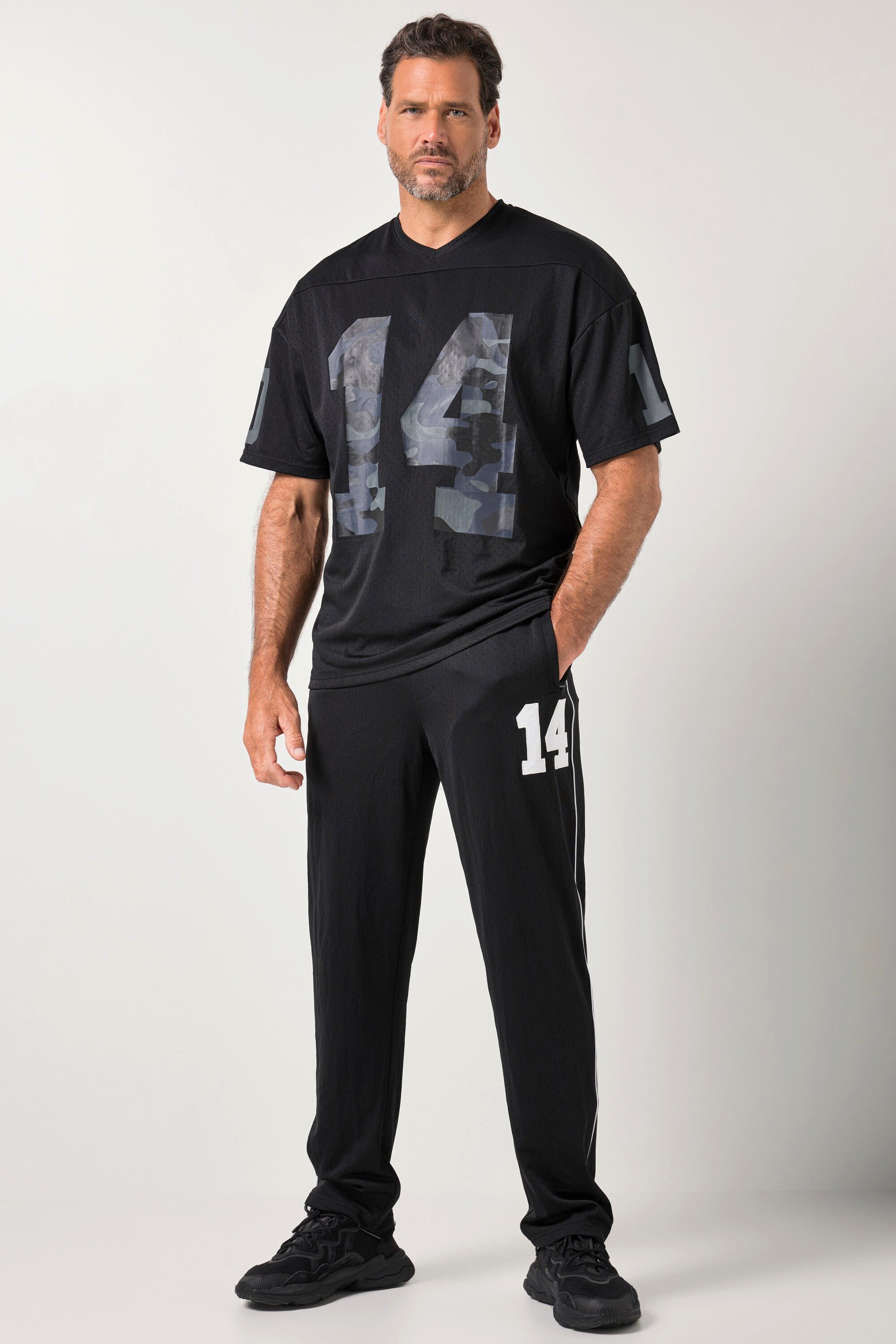 JP1880 T-Shirt Mesh-Trikot Fitness Halbarm oversized Camou-Prints