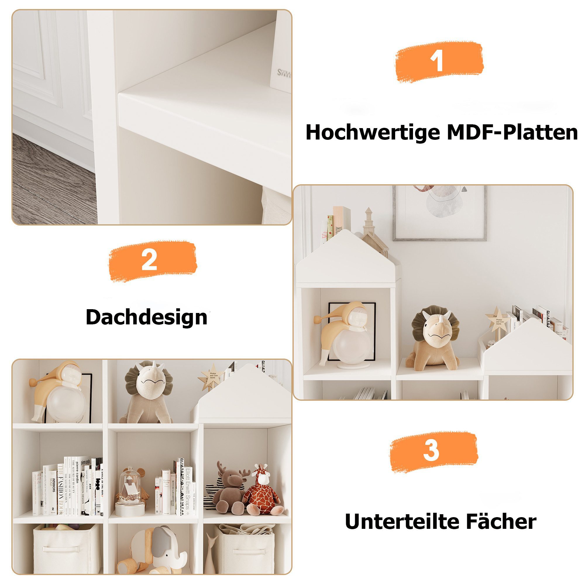 GarveeMore Kinderregal mit 7 Fächern,Burgdesign Spielzeugtruhe,91x30x107cm, Bücherregal Kinder,Standregal für Spielzeug und Bücher