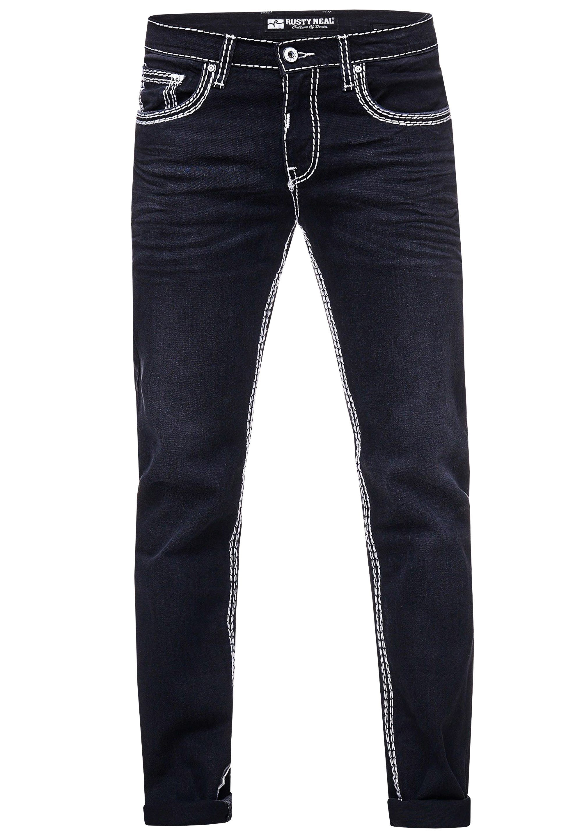 Rusty Neal Straight-Jeans LEVIN 7 Kontrastnähten mit trendigen