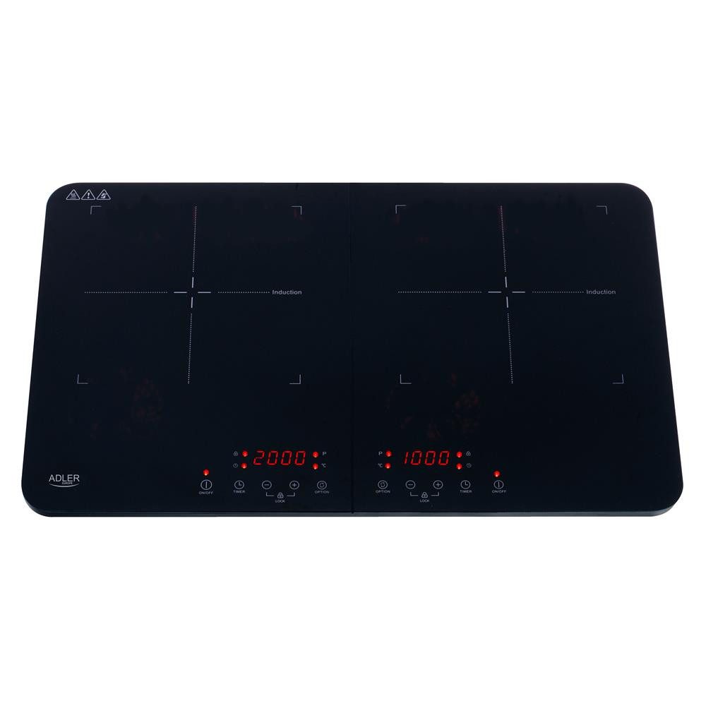 Adler Doppel-Induktionskochplatte AD 6516, mit LCD Display, Doppelkochfeld, Timer, schwarz