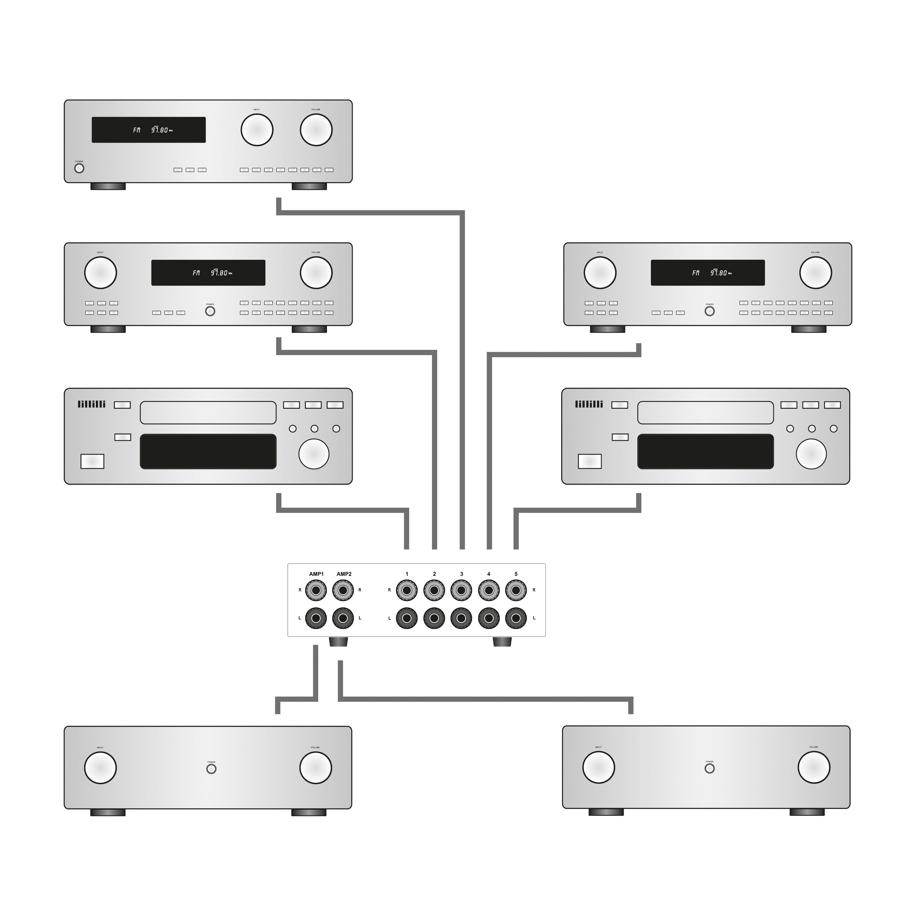 Dynavox AUX-S Pro Audioverstärker (Cinch-Erweiterungs-Umschalter, 2 Cinch-Eingänge, Schwarz 5 Verstärker-Eingänge)