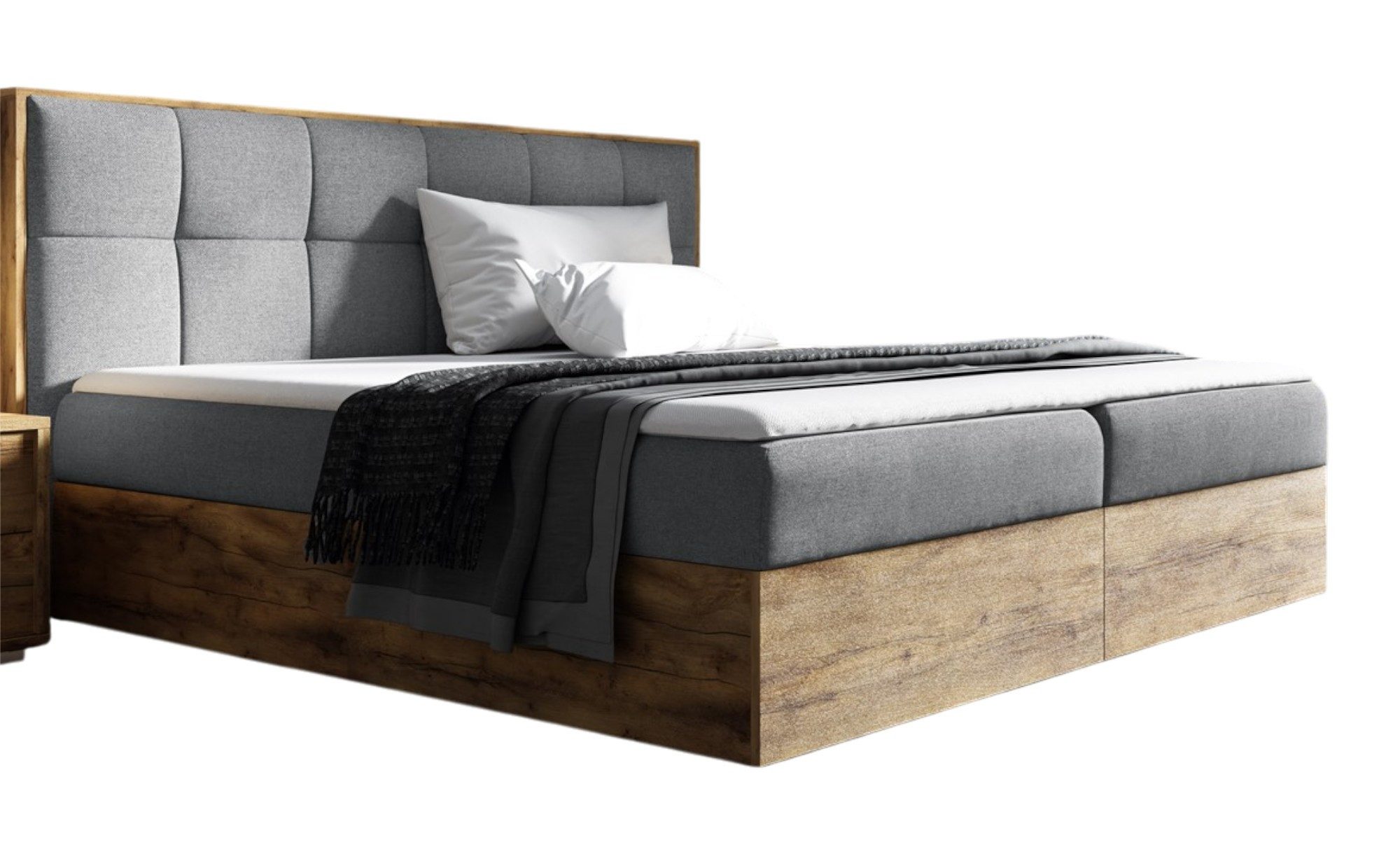 Fun Möbel Boxbett Schlafzimmerbett THANOS Überlänge (220cm) in Stoff Faro (auch in Standardlänge erhältlich, inkl. Kaltschaumtopper und Topper), Lancelot-Eiche-Optik