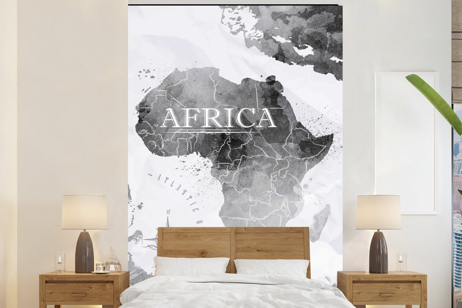 MuchoWow Fototapete Weltkarte - Afrika - Farbe, Matt, bedruckt, (3 St), Montagefertig Vinyl Tapete für Wohnzimmer, Wandtapete