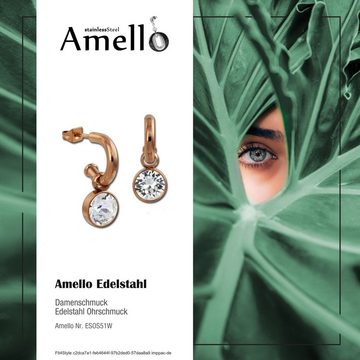 Amello Paar Ohrhänger Amello Ohrringe Edelstahl Ohrhänger weiß (Ohrhänger), Damen Ohrhänger aus Edelstahl vergoldet (Roségold 333), rosegold, weiß