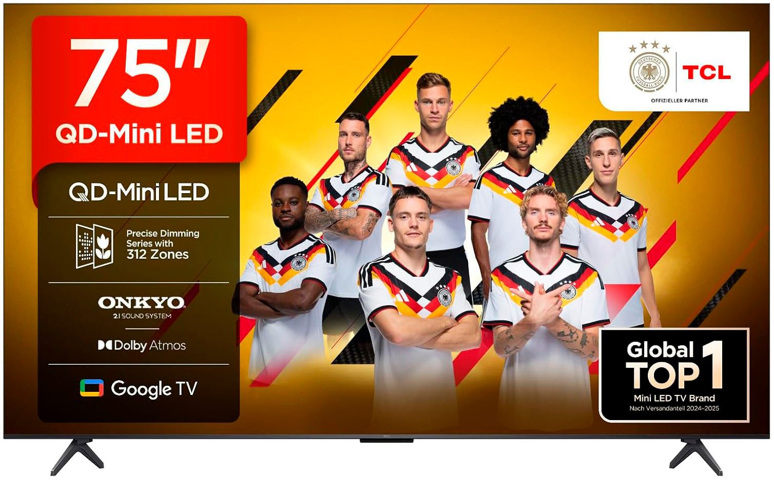 TCL 75Q6CX2 Mini-LED-Fernseher (189 cm/75 Zoll, 4K Ultra HD, Smart-TV, Google TV, 4K Multi-HDR Dolby Vision, 144Hz, ONKYO Dolby Atmos, Apple Airplay 2)