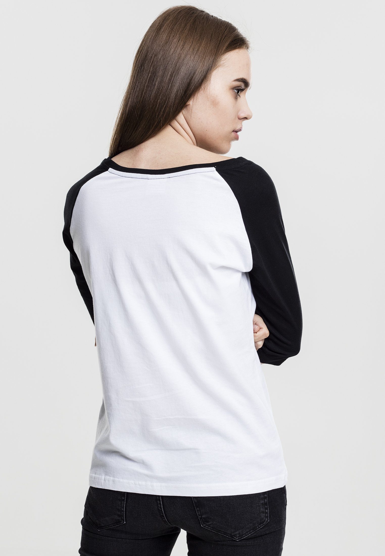 Tee Raglan Damen (1-tlg) URBAN CLASSICS 3/4 white/black Ladies Kurzarmshirt Contrast