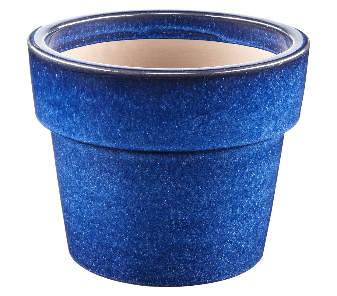 Dehner Blumentopf Keramiktopf, glasiert, blau, Gefäß für Balkon- und Gartenpflanzen, wetter- und frostbeständig