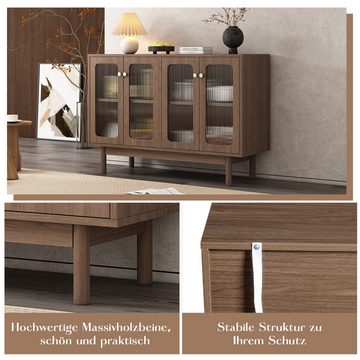 Merax Sideboard Retro mit Glastüren, Anrichte mit verstellbaren Einlegeböden, Wohnzimmerschrank, Kommode