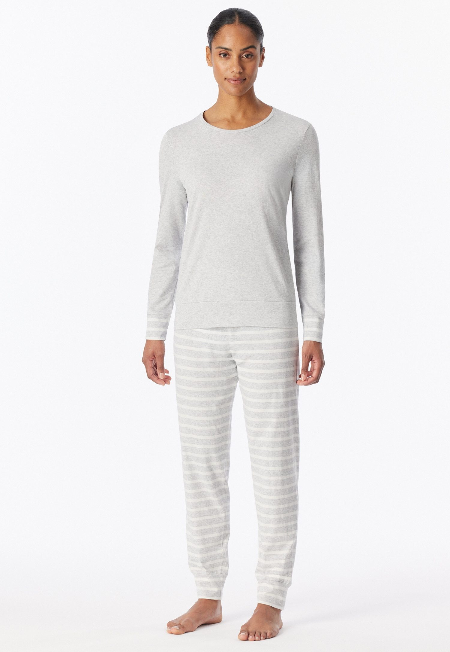 Schiesser Schlafanzug Casual Essentials (2 tlg) Baumwolle, Rundhalsausschnitt, langärmelig