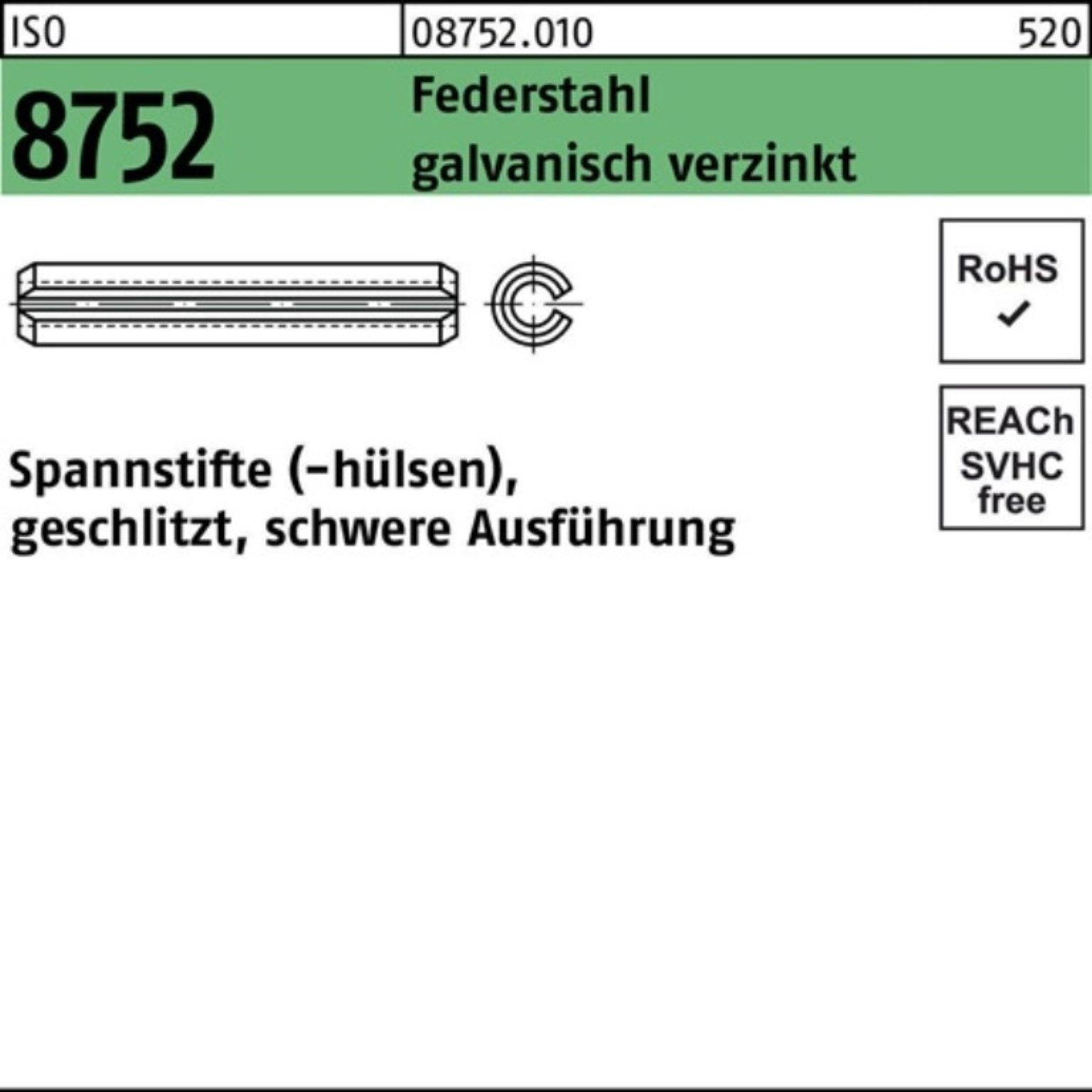 Reyher Spannstift Spannstift 6x40 geschlitzt 8752 Federstahl ISO Pack 100er galv.verz. s