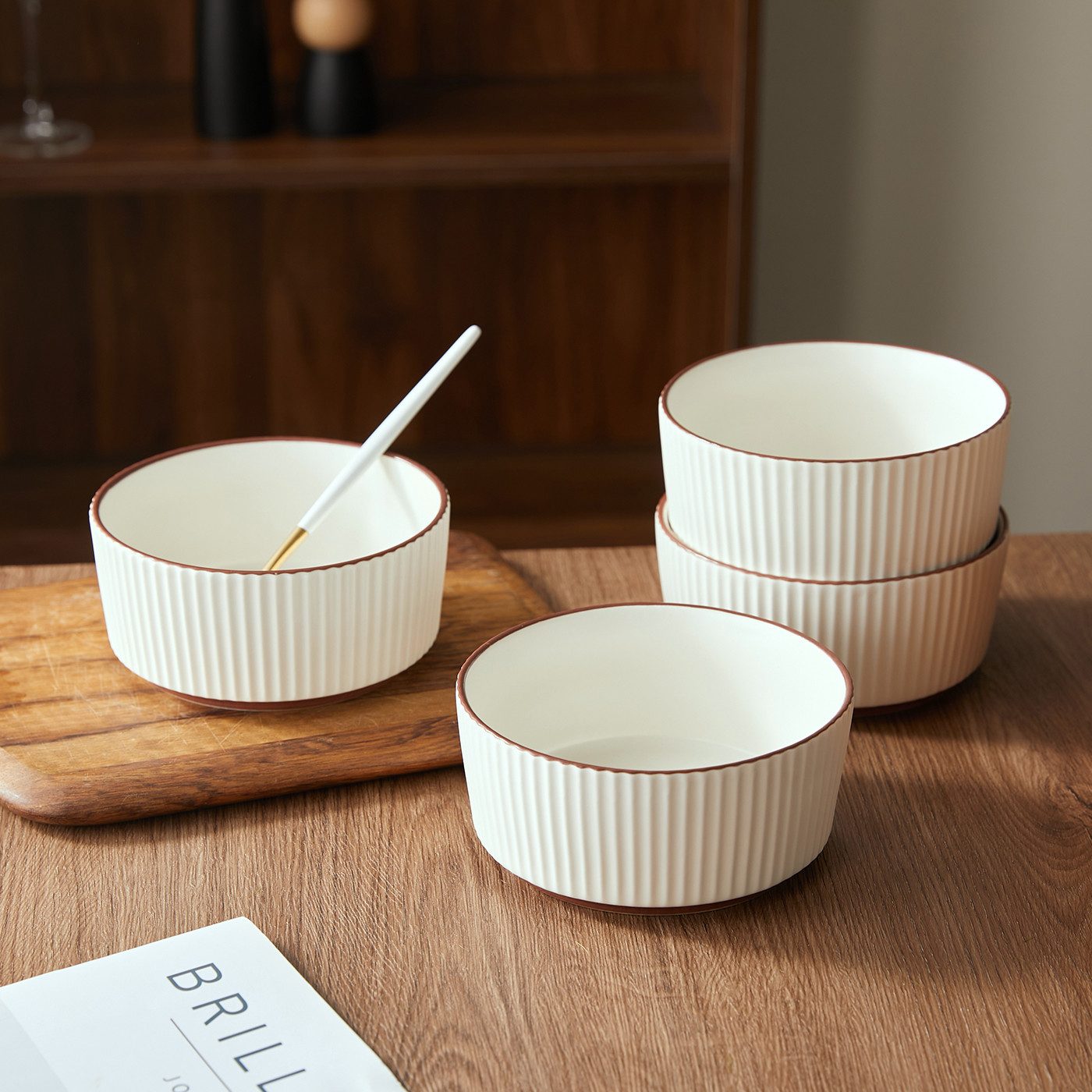 JIWOO Salatschüssel 4er Ø15cm, Müslischüssel Suppenschüssel Dessertschale Obstschale, Keramik, (Set, 4-tlg), 6Zoll Hochwertige Schüsseln Weiß Schüssel Mikrowellenofen Spülmaschine