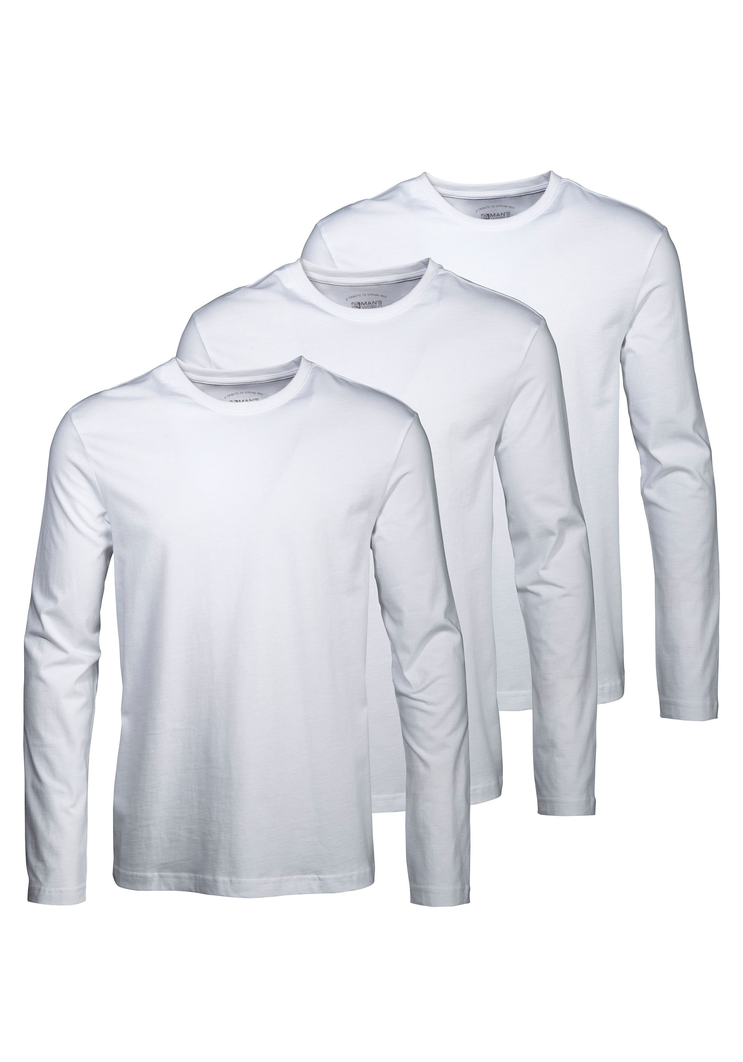 (Packung, 3-tlg., World 3er-Pack) aus Man\'s reiner Baumwolle Langarmshirt