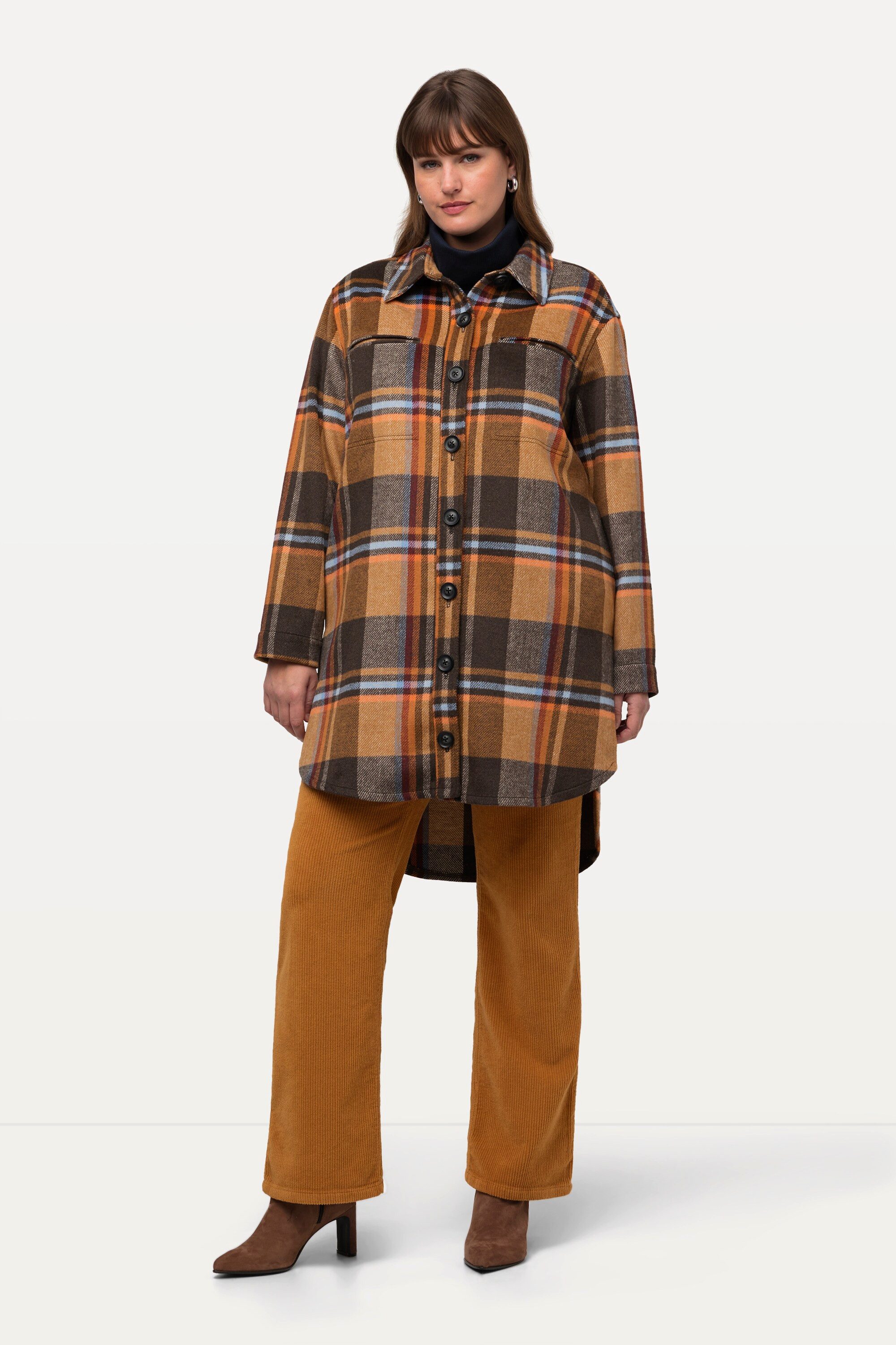Ulla Popken Sommerjacke Overshirt Flanell Hemdkragen Oversized Langarm günstig online kaufen