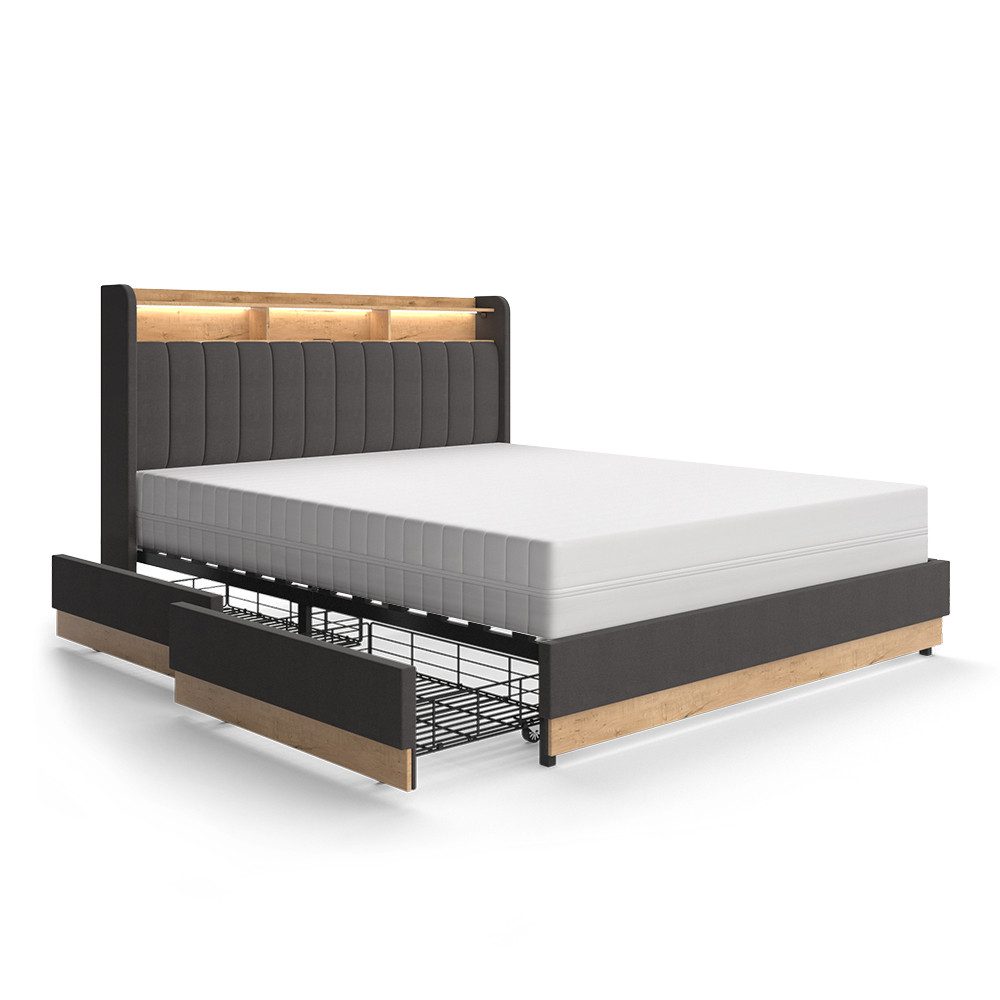 VitaliSpa® Bettgestell Nura, Anthrazit/Eiche, 160x200 cm günstig online kaufen