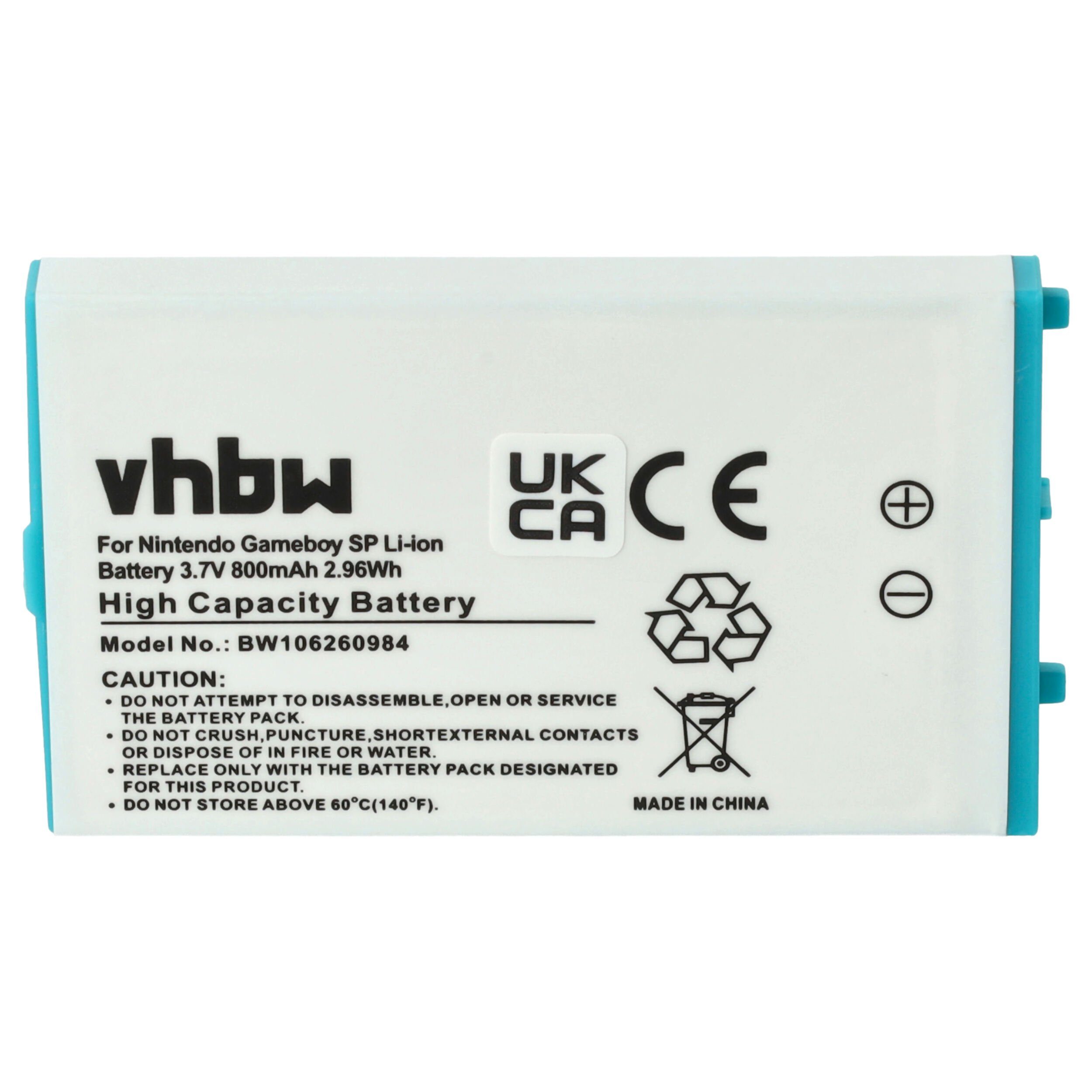 vhbw passend für Nintendo Gameboy Advance SP AGS001, Advance SP AGS003, Akku 800 mAh