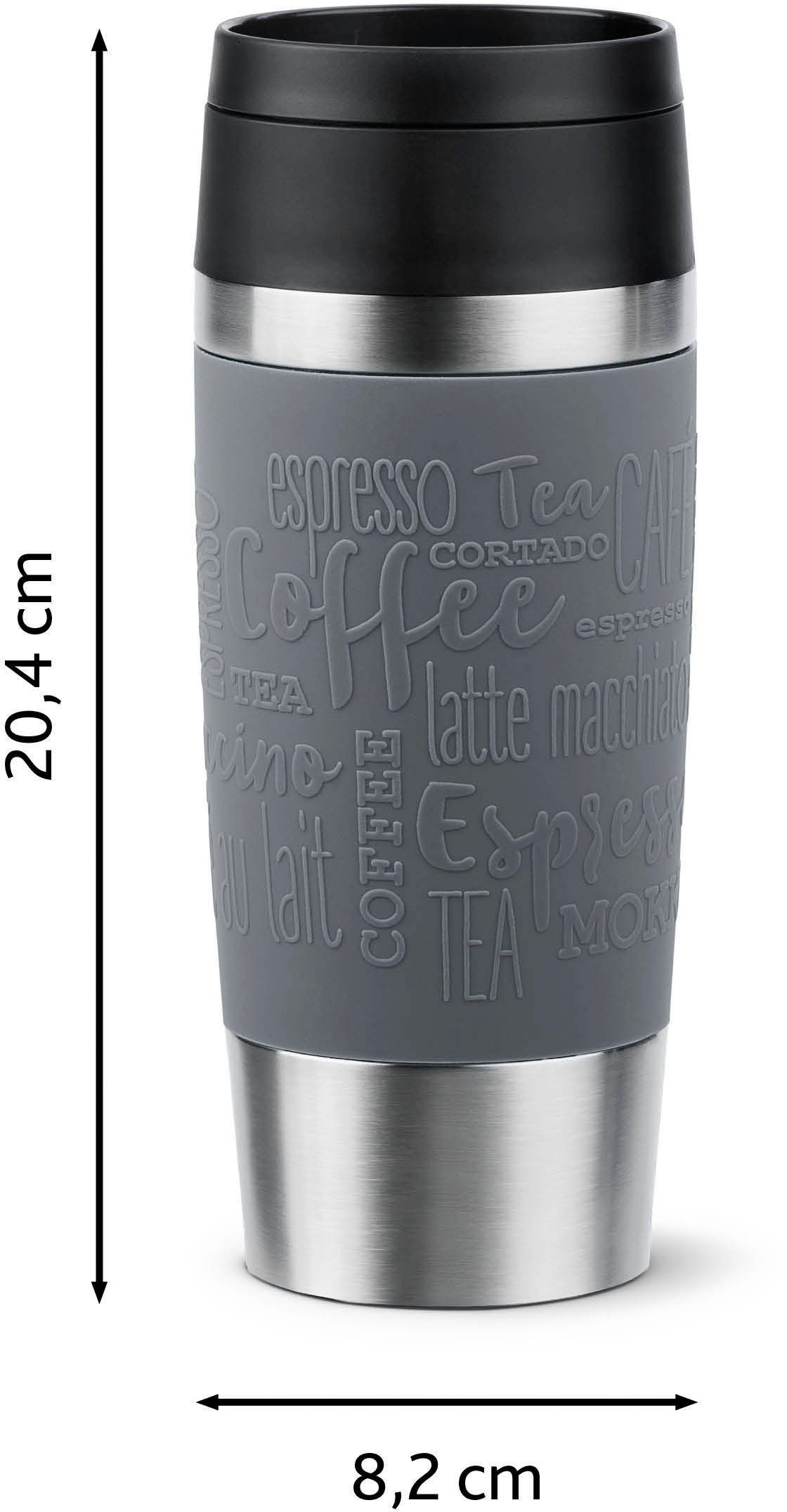 Emsa Thermobecher Travel Mug Classic, spülmaschinenfest, 12h 360°-Trinköffnung heiß, Edelstahl, 6h kalt, 100% dicht, Silikon, Kunststoff, Pfeffer-Grau