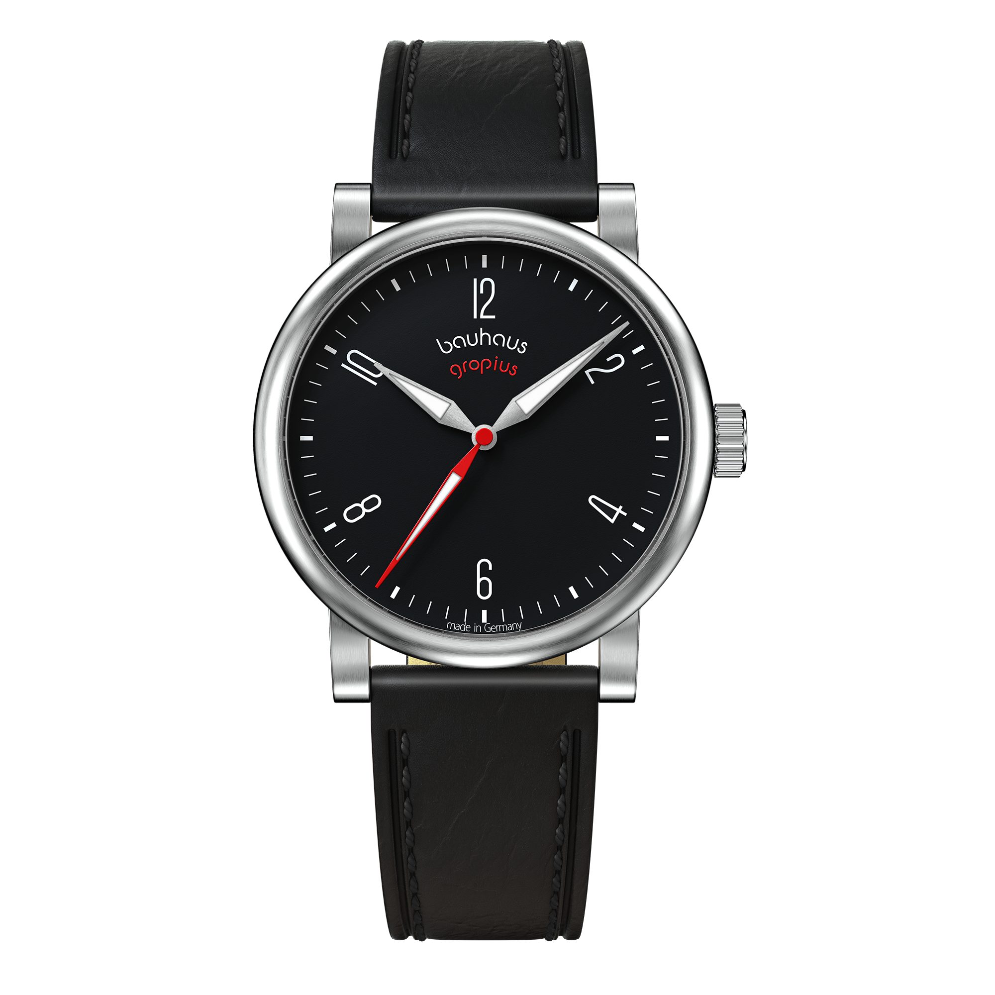 Walter Gropius Automatikuhr Made in Germany, Saphirglas, Kontur Automatik - WGA 803-02, Designeruhr, Lederarmband mit Easy-Release System, Edelstahlgehäuse