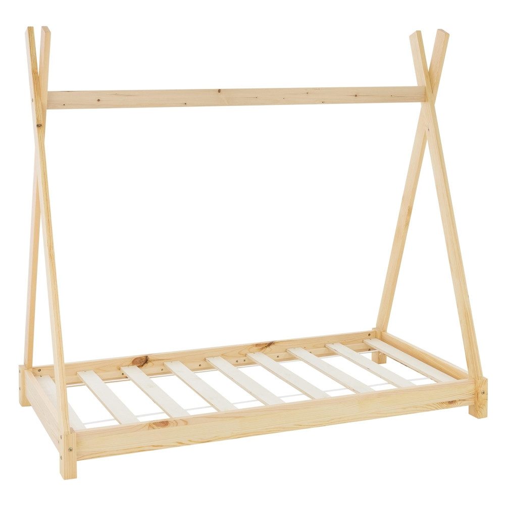ML-DESIGN Spielbett Hausbett Tipi Zeltbett inkl. Lattenrost Bodenbett Kinder Himmelbett, Abenteuerbett zum Spielen Zelt Kinderbett Kiefer Bettenhaus Bett Natur