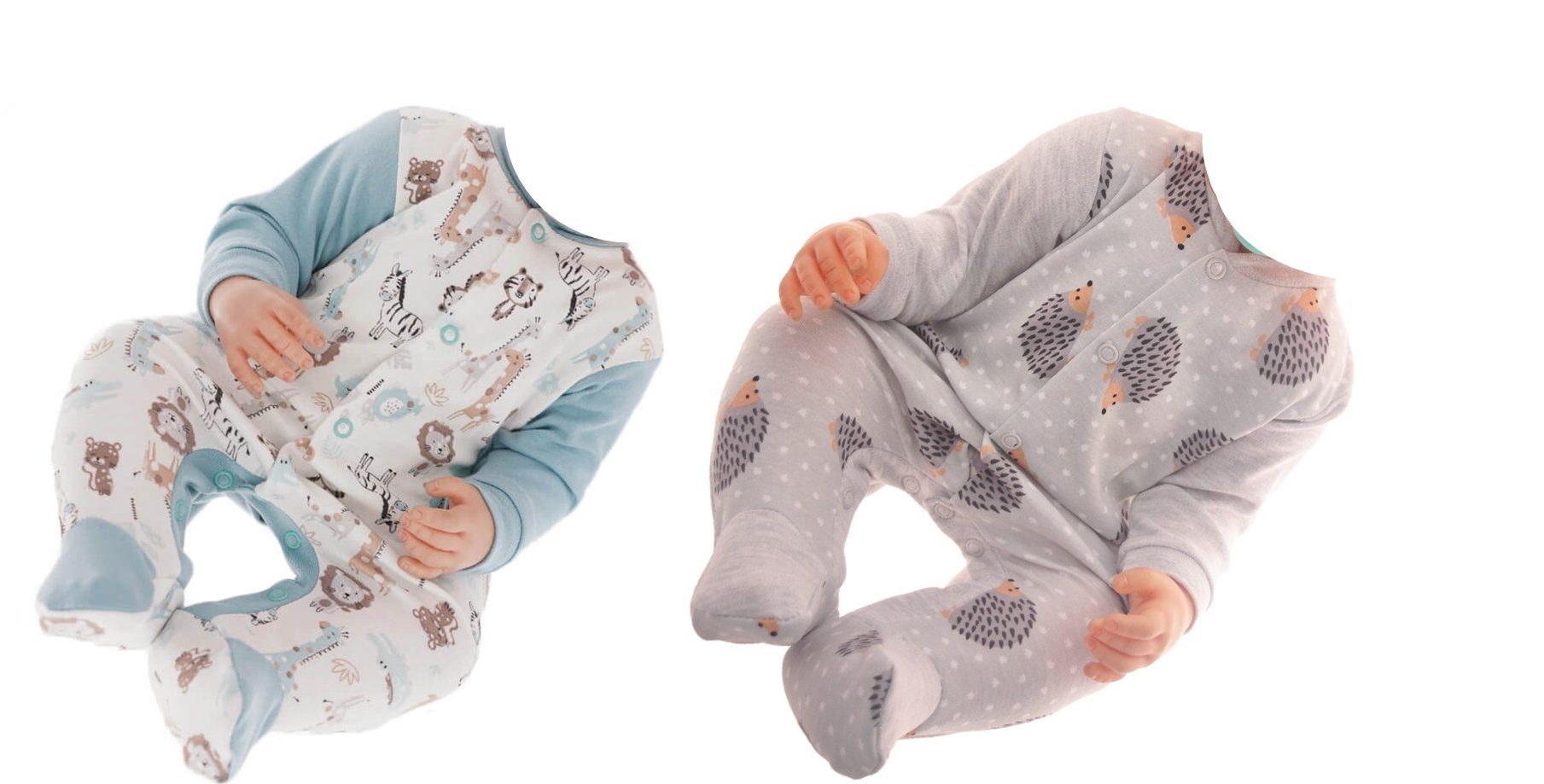 Strampler grau mint Baby Schlafanzug Strampler Baumwolle (2-tlg) Schlafstrampler Divita-Mode Pack 2er