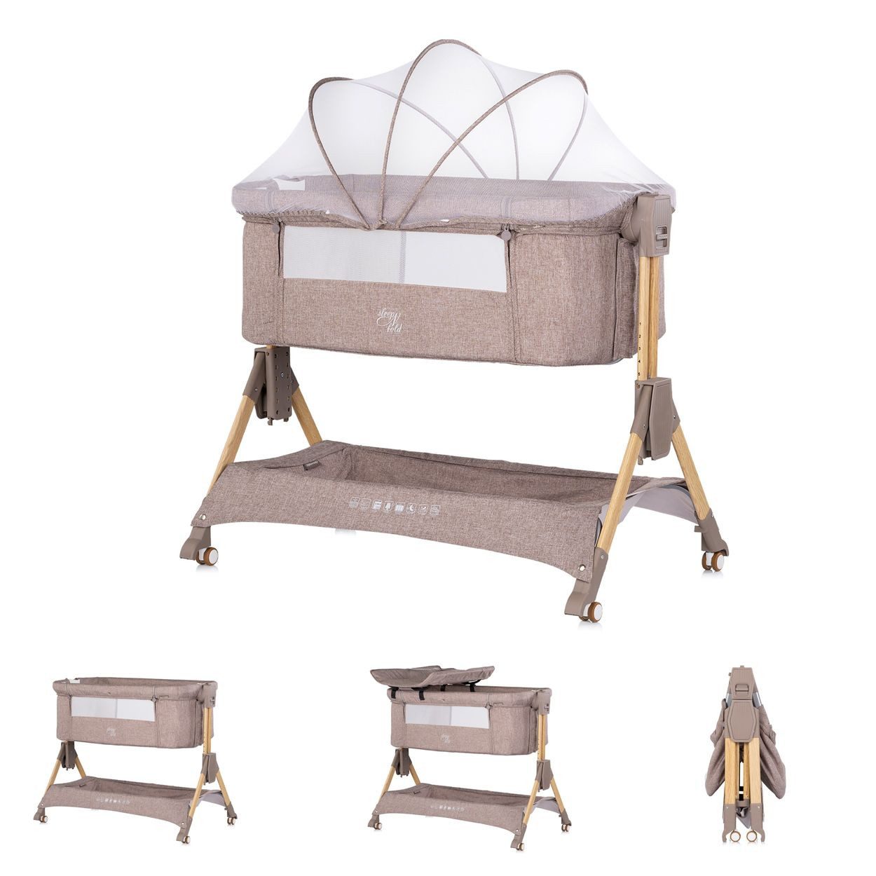 Chipolino Komplettbett Beistellbett Sleep´n Fold, Matratze Räder Schwingfunktion Wickelauflage