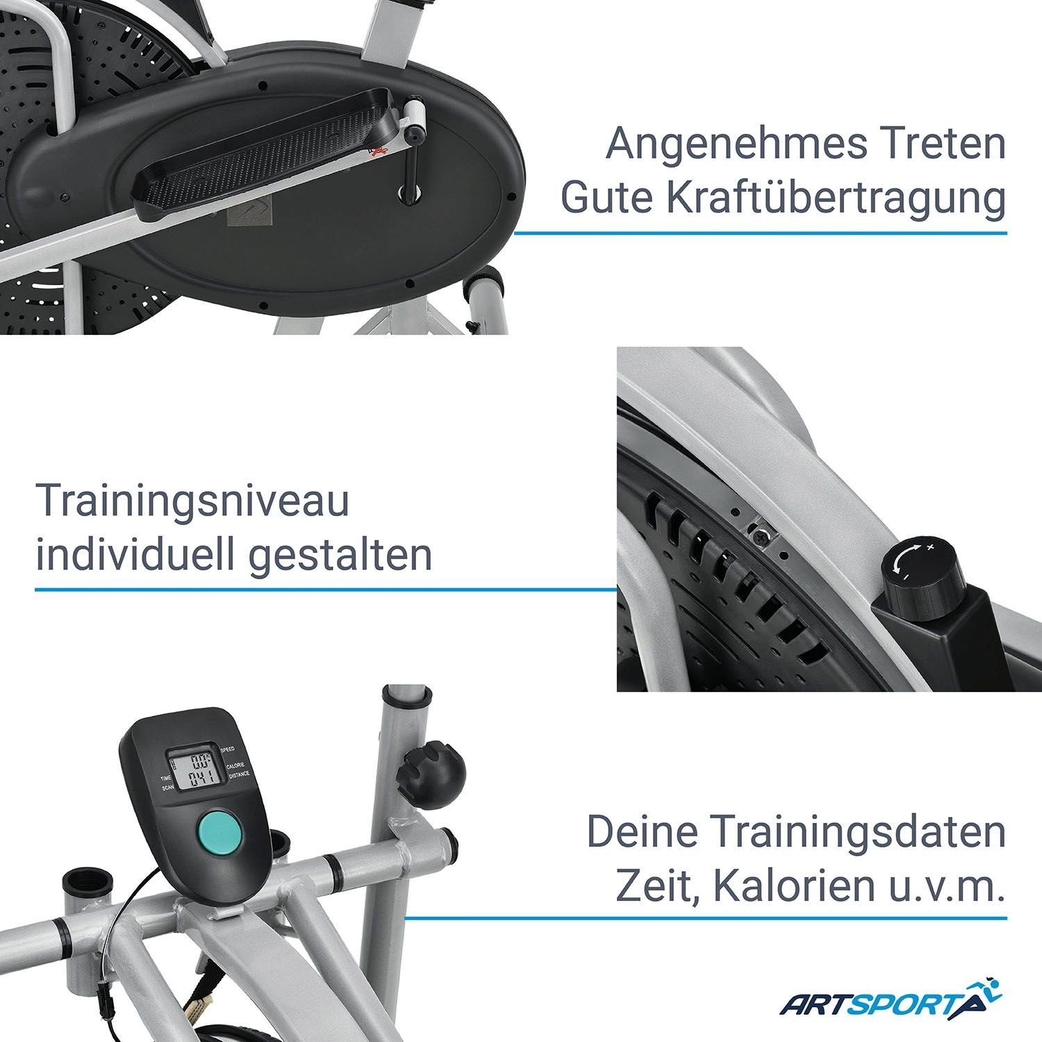 in stufenloser leiser 1, 2 Widerstand Schwungrad, 2 kg Crosstrainer Riemenantrieb, ArtSport