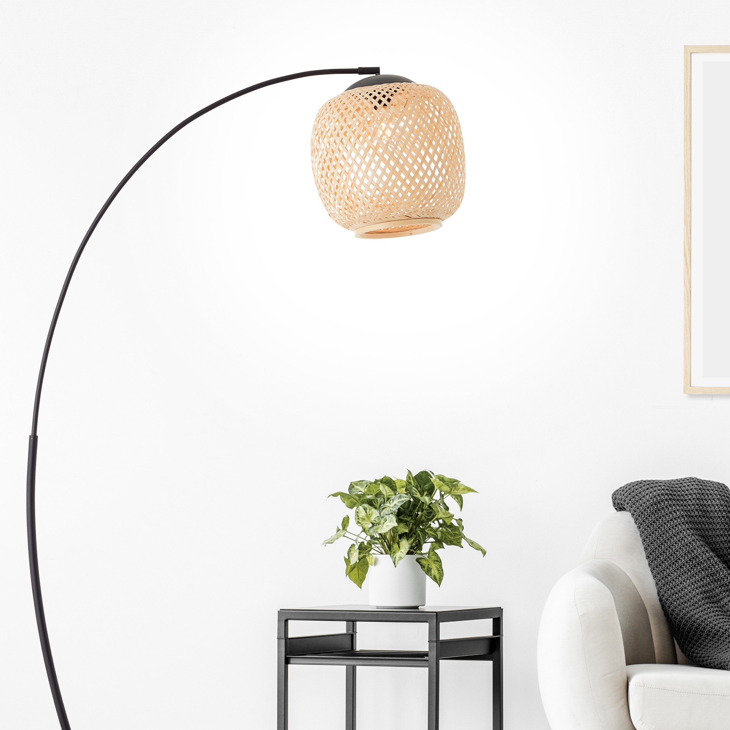 Lightbox Stehlampe, ohne Leuchtmittel, Bambus Bogenlampe, 158 cm Höhe, E27,  schwenkbar, schwarz/braun