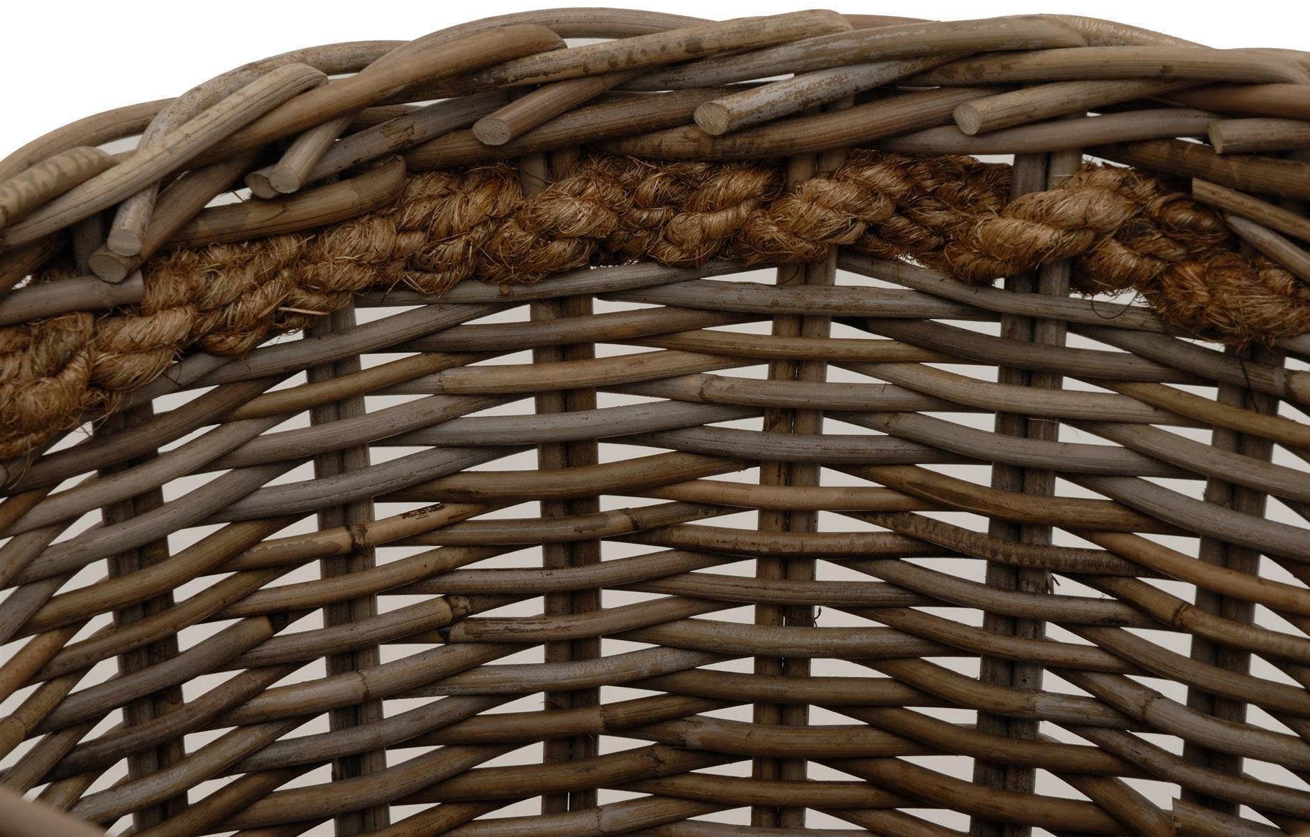 Krines Home Übertopf Großer Pflanzkorb Holzkorb rund Rattan Gartenkorb Grau Natur, mit Seilgriffen, geflochten Korb Übertopf Dekorationskorb