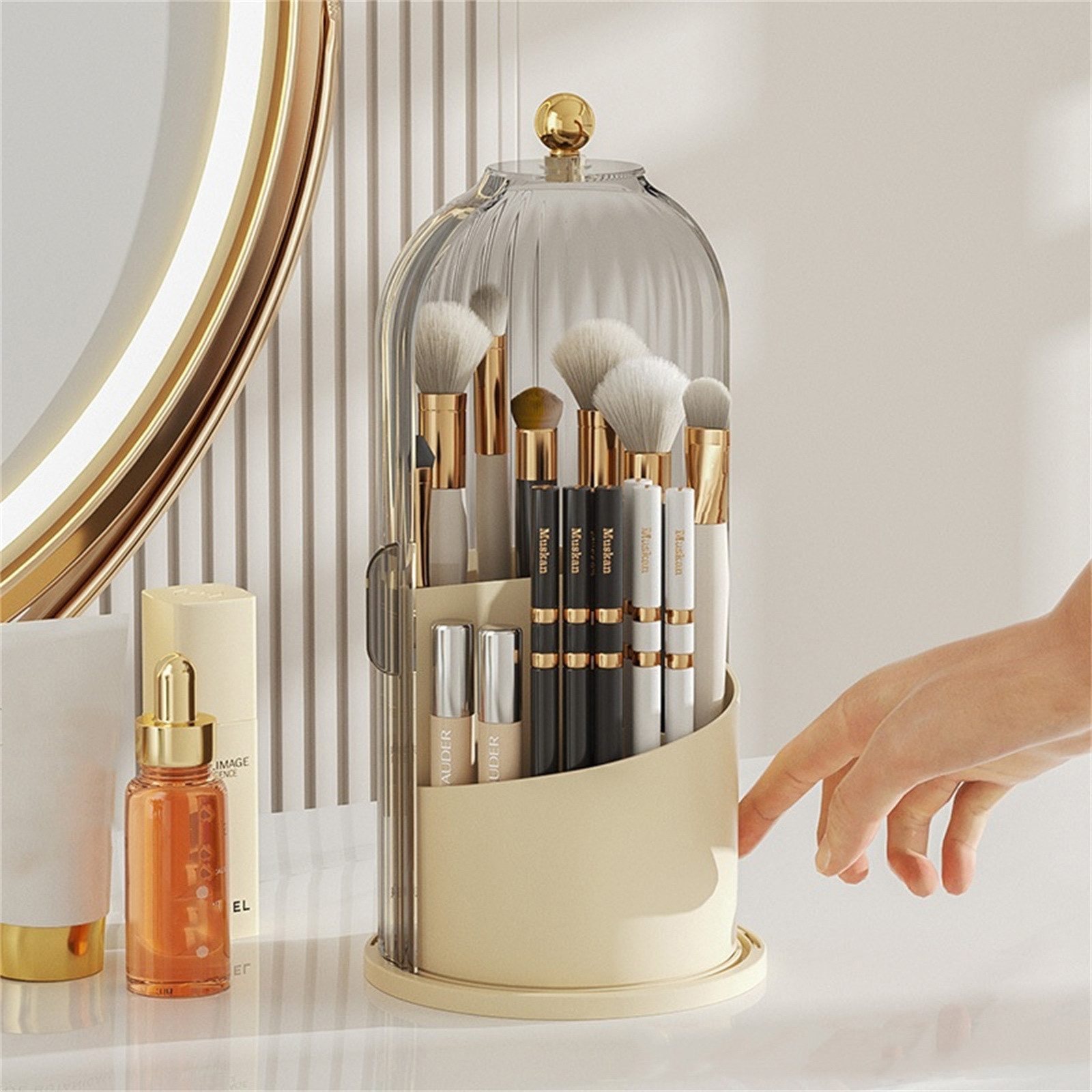 GarveeMore Badezimmer-Set Neue 360° drehbare Makeup Pinselhülle Hautpflege Parfüm Pinselhalter, Großes Fassungsvermögen Kosmetikablage für Eitelkeit Büro Schreibtisch