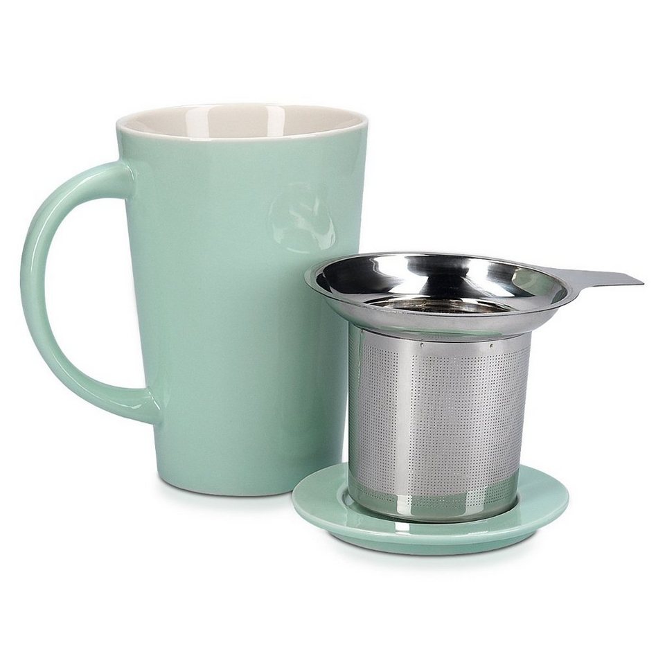 Teetasse mit Deckel 300 ml und Sieb Becher Porzellan für Losen Tee oder Beutel