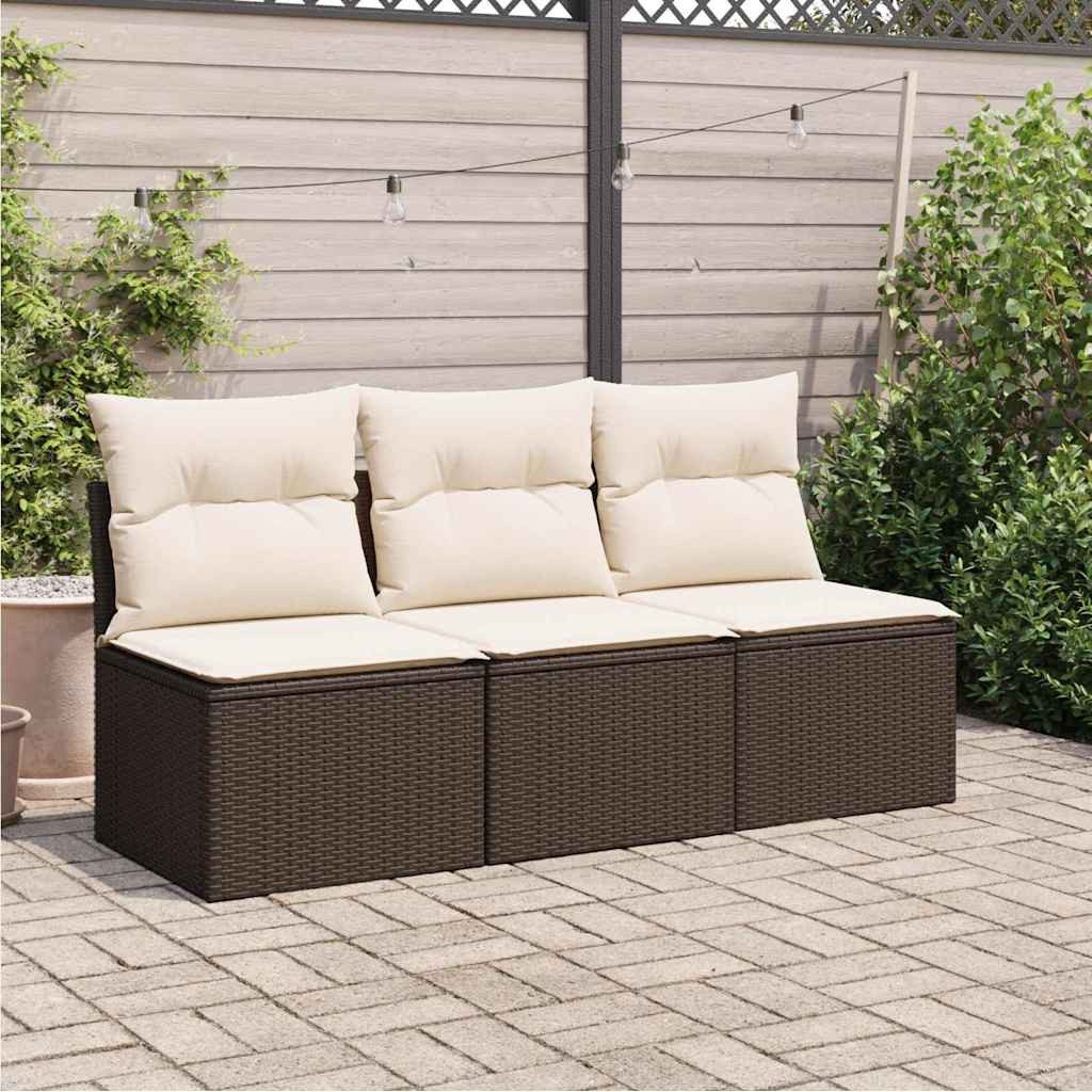 vidaXL Loungesofa Gartensofa mit Kissen 3-Sitzer Braun Poly Rattan, 1 Teile