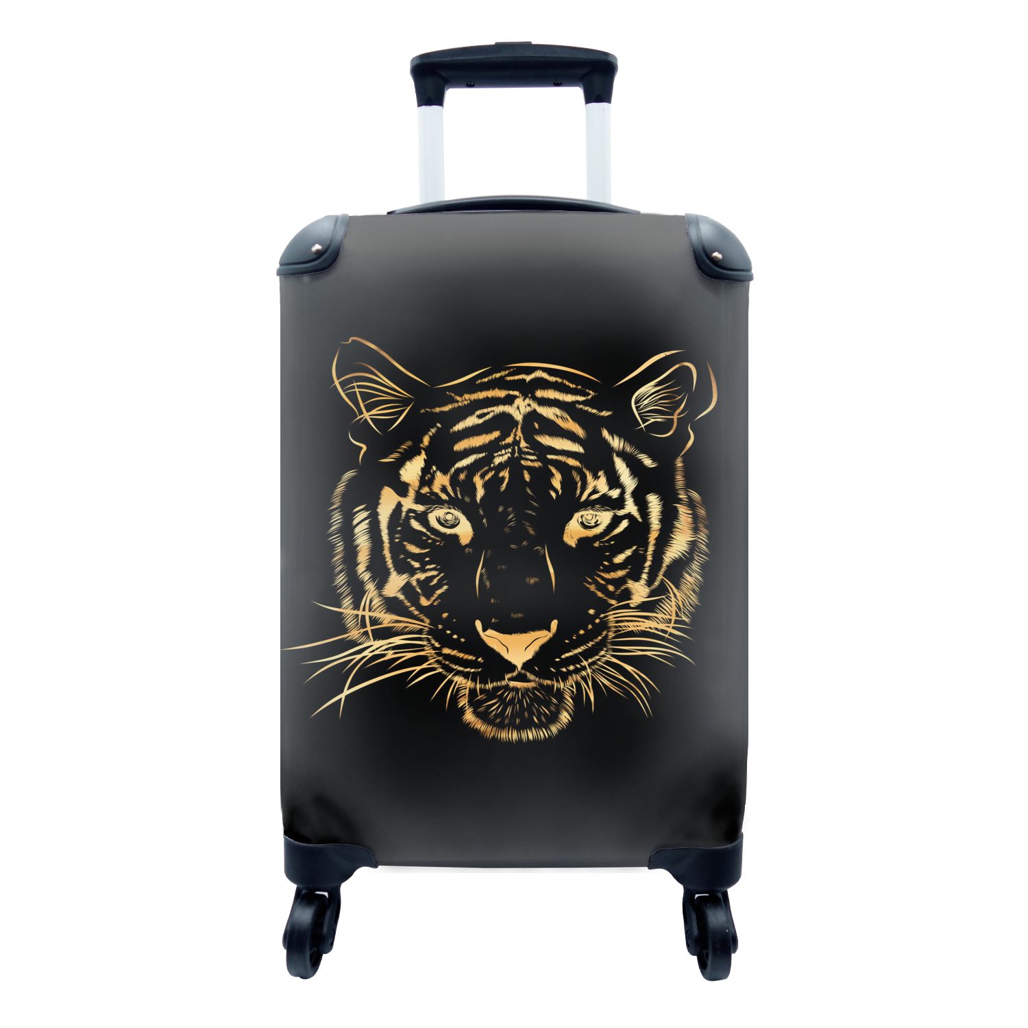 MuchoWow Handgepäckkoffer Tiger - Gold - Figur, 4 Rollen, Reisetasche mit rollen, Handgepäck für Ferien, Trolley, Reisekoffer