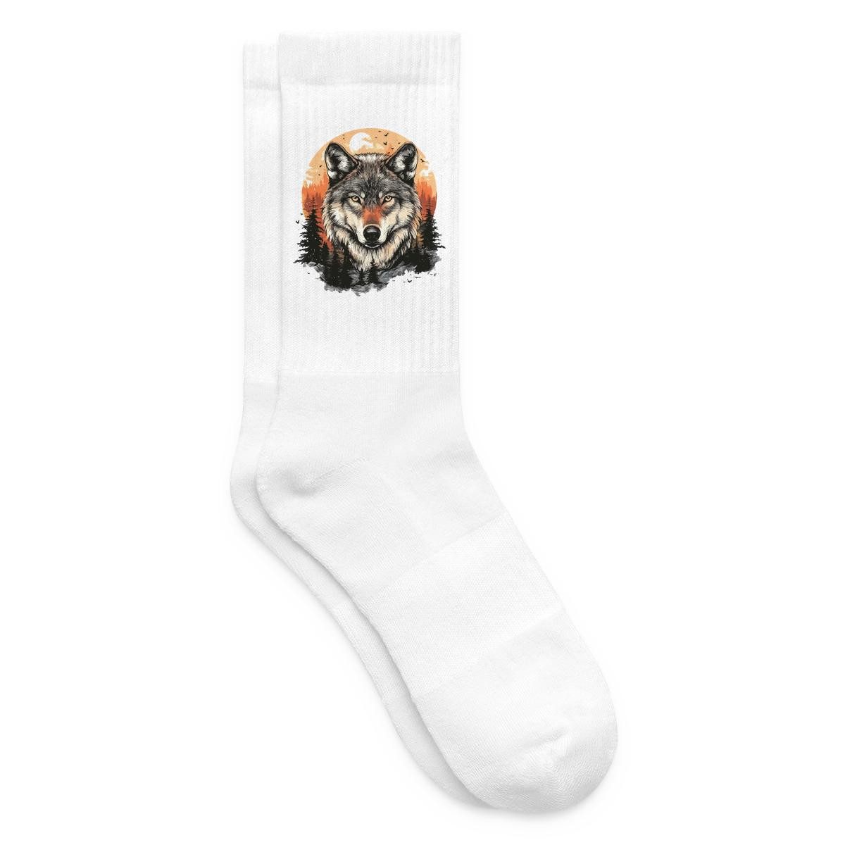 Spreadshirt Socken Wolf Im Wald, Kraftvolles Tiermotiv Tennissocken (1-Paar)