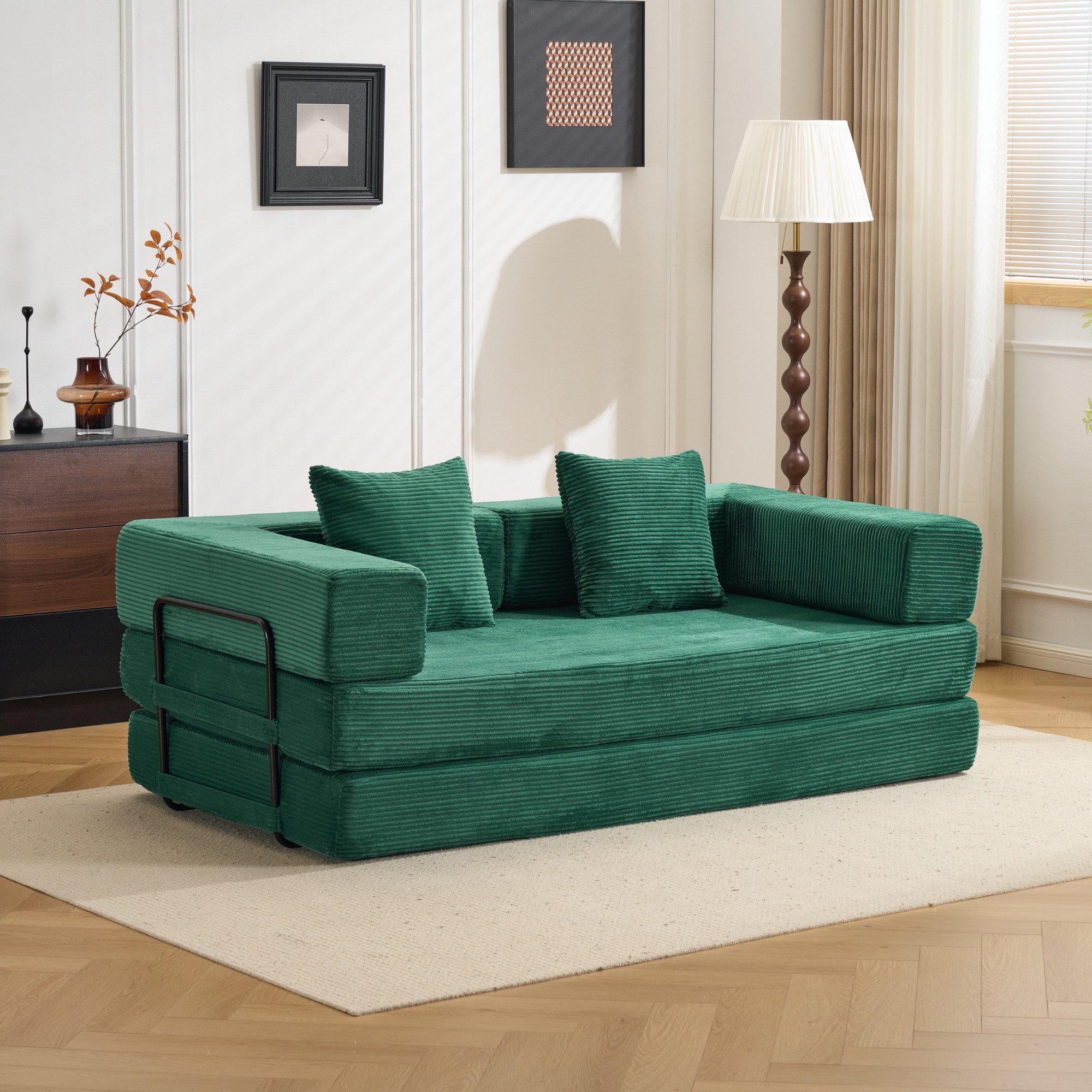 CANMOV Schlafsofa Sofa mit Bettfunktion aus Cord, 3-Sitzer Couch, umwandelbar Sofas, Set, Modulares Sofa mit kissen, umwandelbar zum Schlafsofa