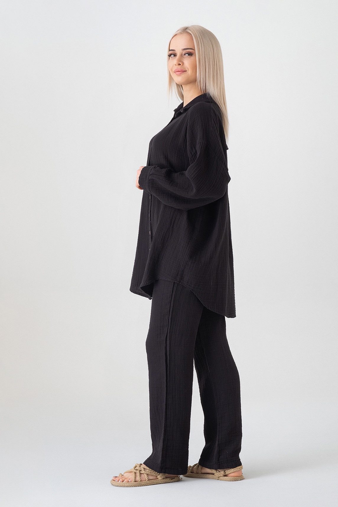 WENOR Hemdbluse Oversize Musselin Hemd 100 % Baumwolle, Kokosknöpfe, Einheitsgröße