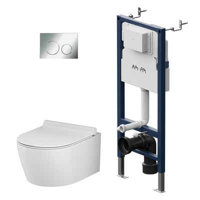 AM.PM Tiefspül-WC KomplettSet X-Joy S wandhängend, Abgang Wand WC,Tiefspüler, wandhängend, Suspension, Abgang waagerecht, Komplett-Set, inkl Schnellverschluss-Sitz, vorwandelement und Drückerplatte