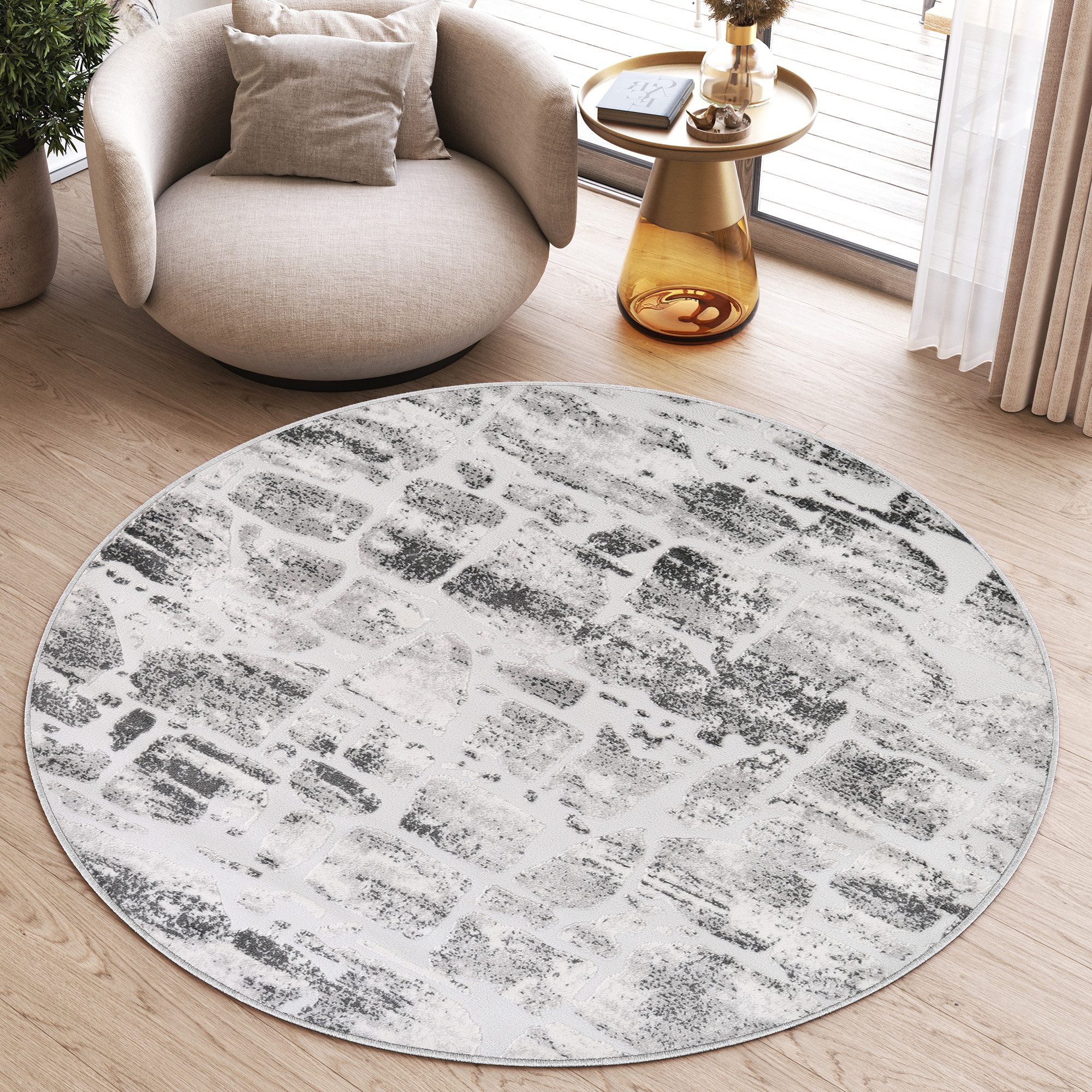 Tapiso Teppich SKY, rund, Höhe: 12 mm, Wohnzimmer, Schlafzimmer, modern Des günstig online kaufen