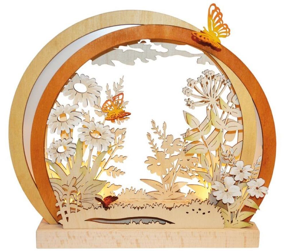 RATAGS Schwibbogen Romantikleuchte Frühlingswiese, Breite 27cm, Höhe 24cm, Handwerkskunst original Erzgebirge