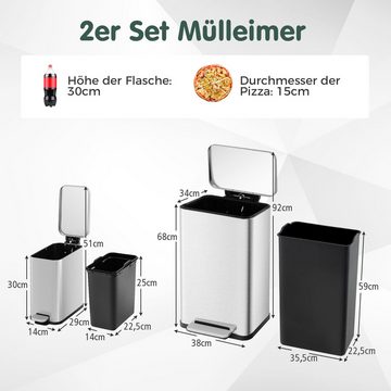 COSTWAY Mülltonnenbox, 2er Set, 40L+6L Abfalleimer mit Inneneimern & Deckel