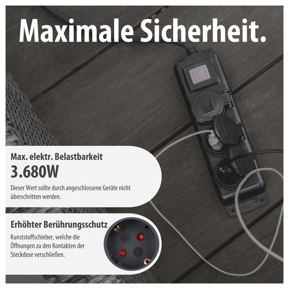 Brennenstuhl Gartensteckdose Brennenstuhl 1159950013 Outdoor Steckdosenleiste mit Schalter Schwar, 1159950013 – Bild 5 von 5