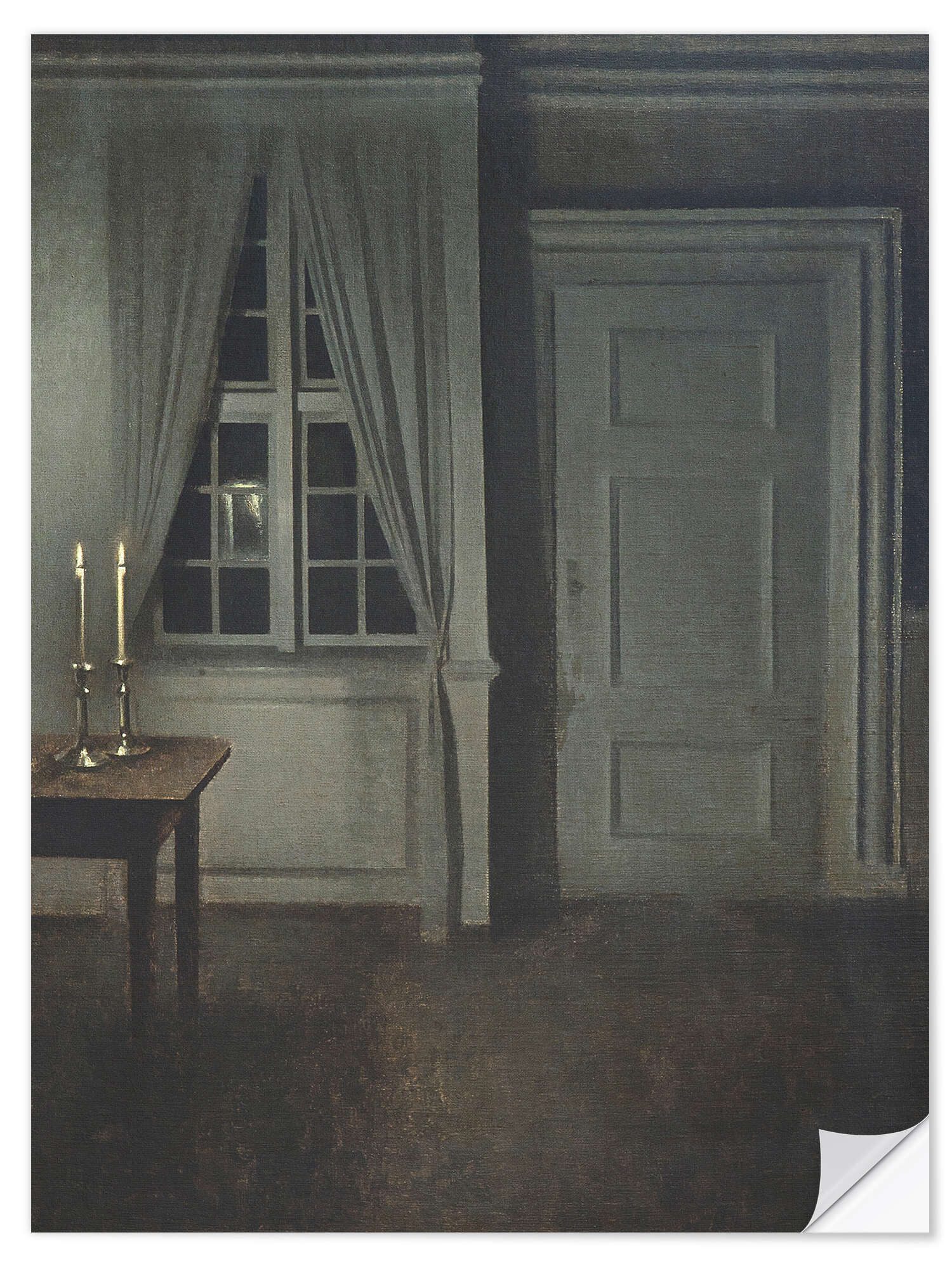Posterlounge Wandfolie Vilhelm Hammershøi, Interieur mit zwei Kerzen, Malerei