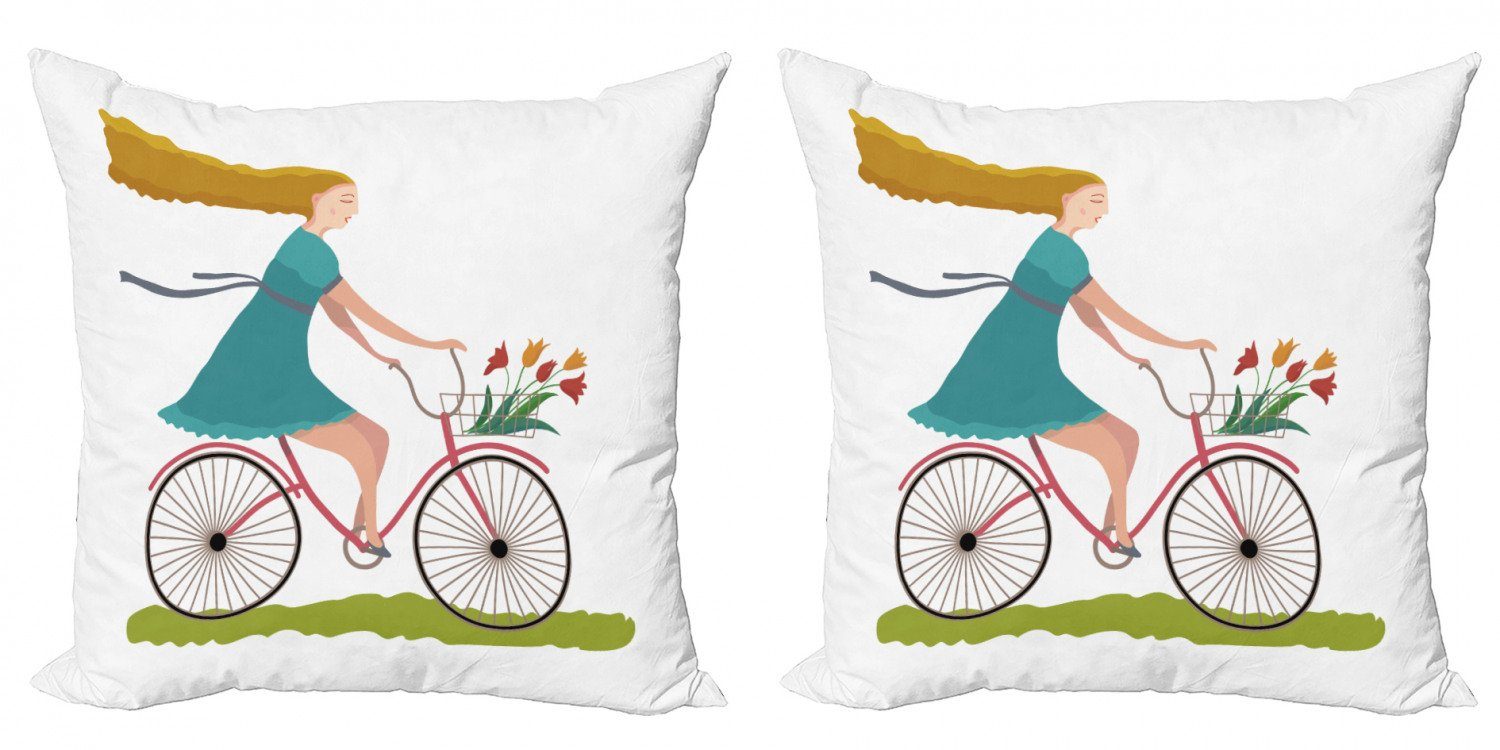 Kissenbezüge Modern Accent Doppelseitiger Digitaldruck, Frau (2 Fahrrad-Tulpen Fahrrad Stück), auf Abakuhaus