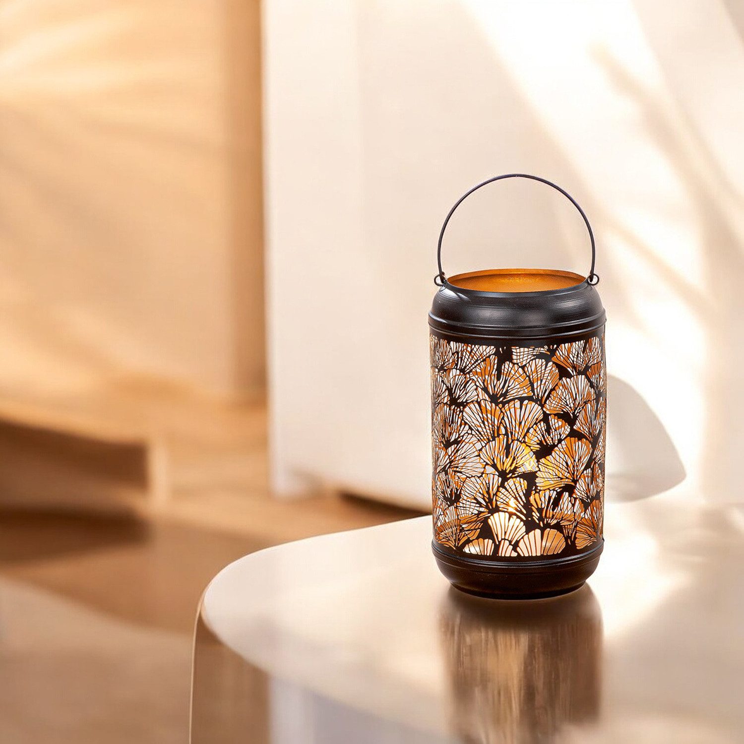 GILDE Windlicht Windlicht Ginkgo, schwarz H.36 cm (1 St)