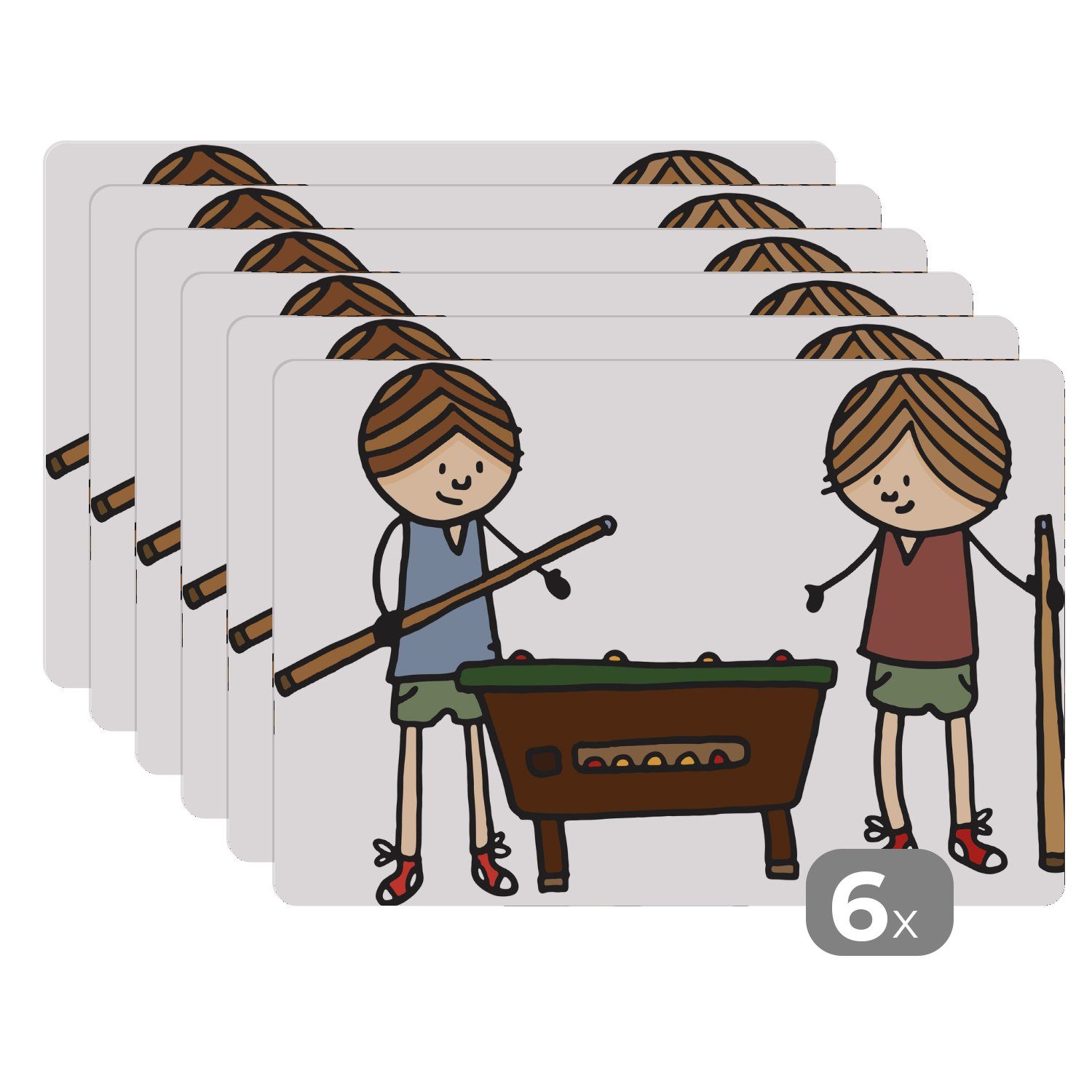 Platzset, Eine Illustration von zwei Billard spielenden Kindern, MuchoWow, (6-St), Platzset, Platzdecken, Platzmatte, Tischmatten, Schmutzabweisend