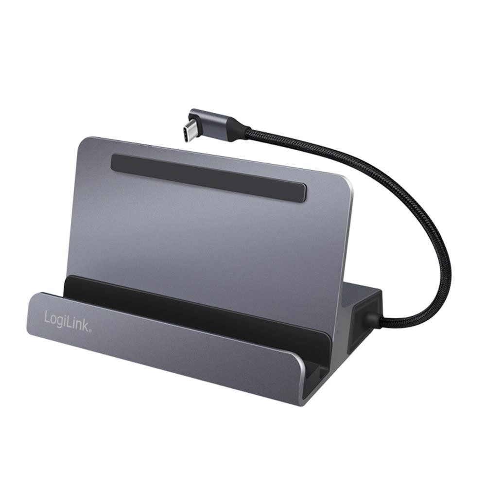 LogiLink Smartphone-Dockingstation UA0408 USB 3.2 Gen1 6-Port Dockingstation und Halterung, 6-in-1-Dock, 4K 60 Hz, PD 100 W, RJ45, Gerätehalterung, Alltag