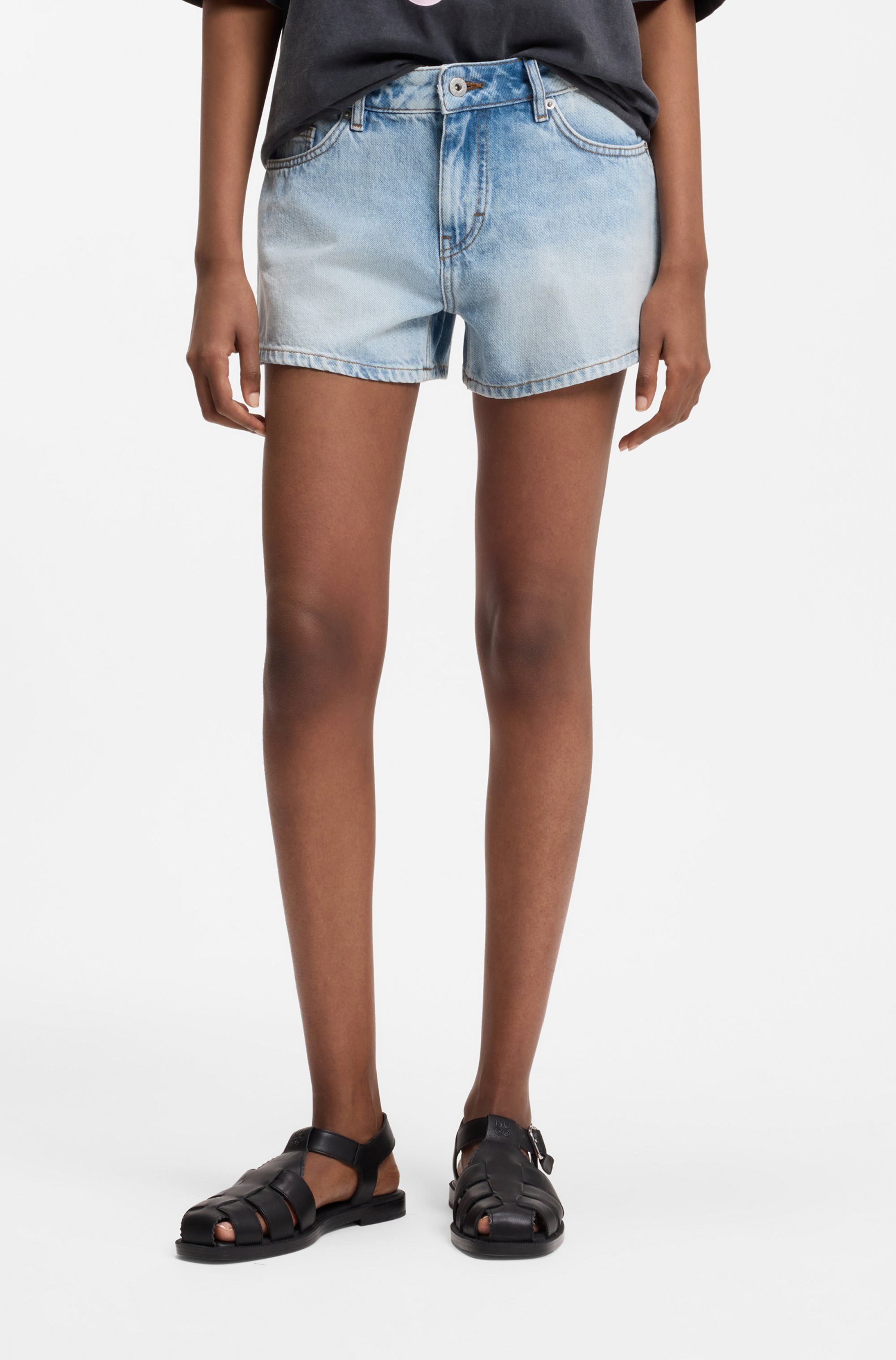 HUGO Blue Jeansshorts Galimon Mid Rise, Logo-Stitching günstig online kaufen