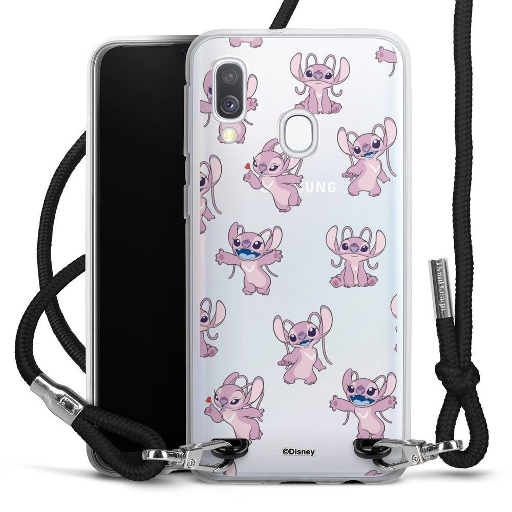 DeinDesign Handyhülle Lilo & Stitch Engel Disney Angel Faces Pattern Transparent, Samsung Galaxy A40 Handykette Hülle mit Band Case zum Umhängen